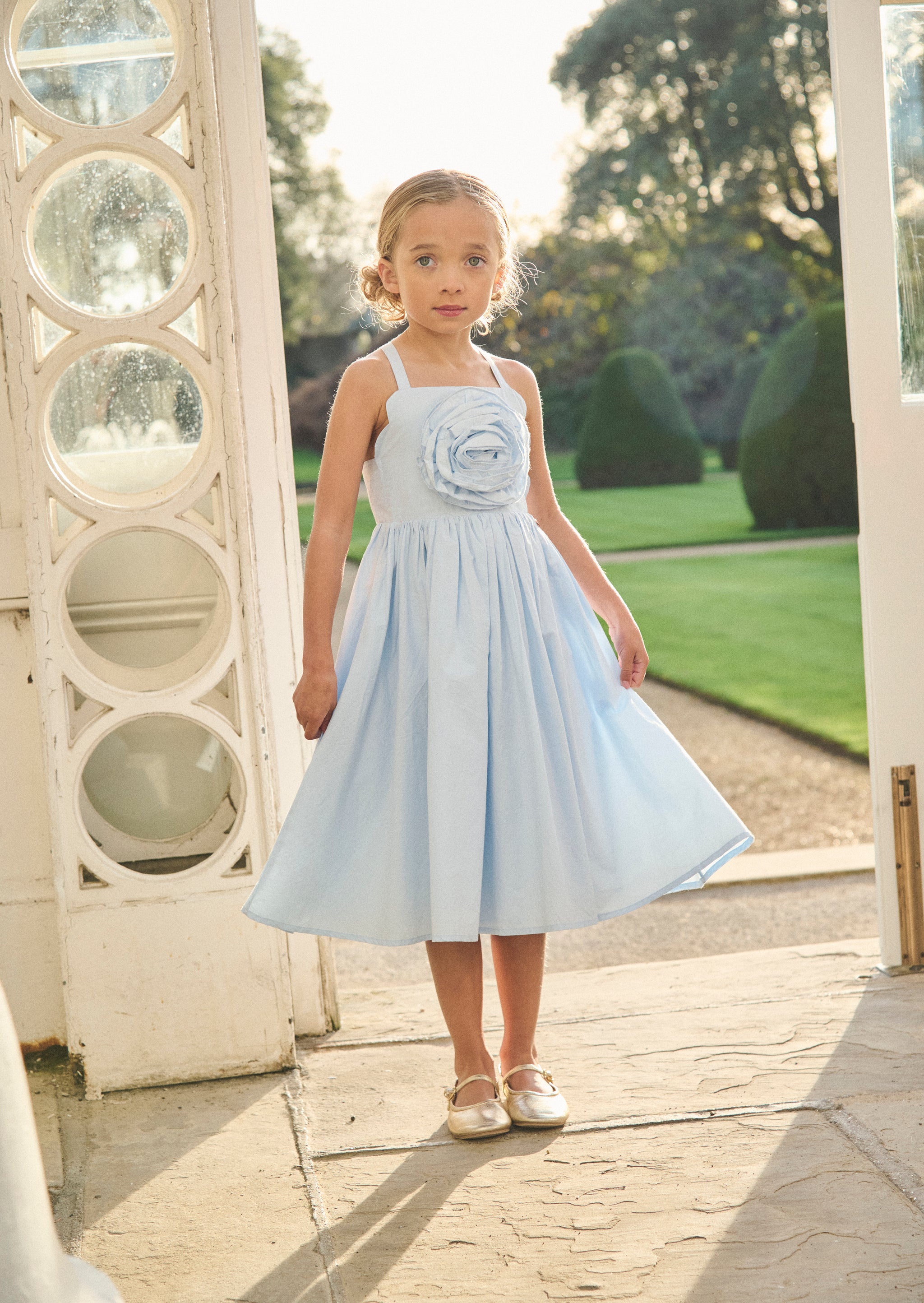 Girls Pastel Blue Corsage Party Dress