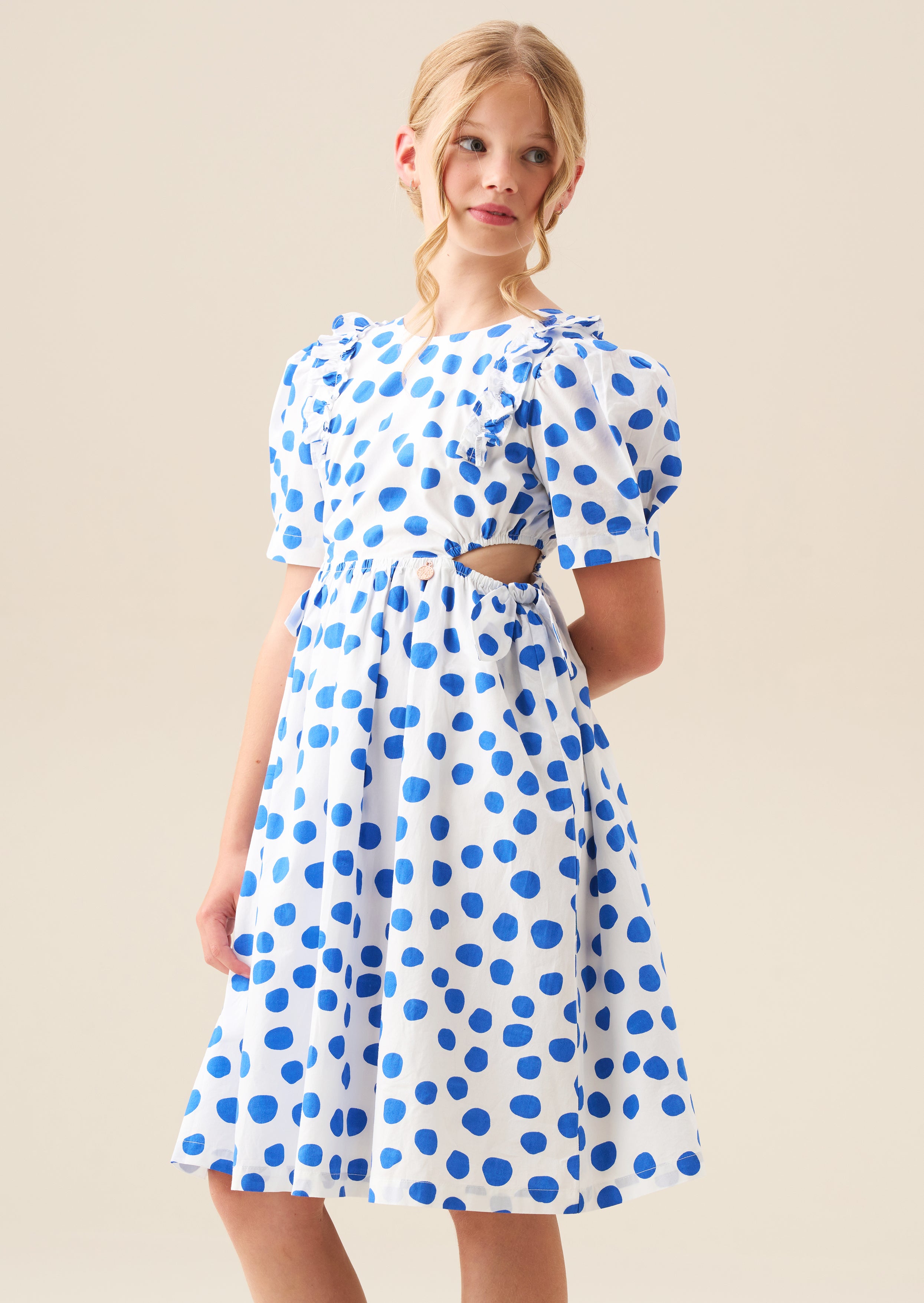 Amara Blue Puff Sleeve Spot Dress
