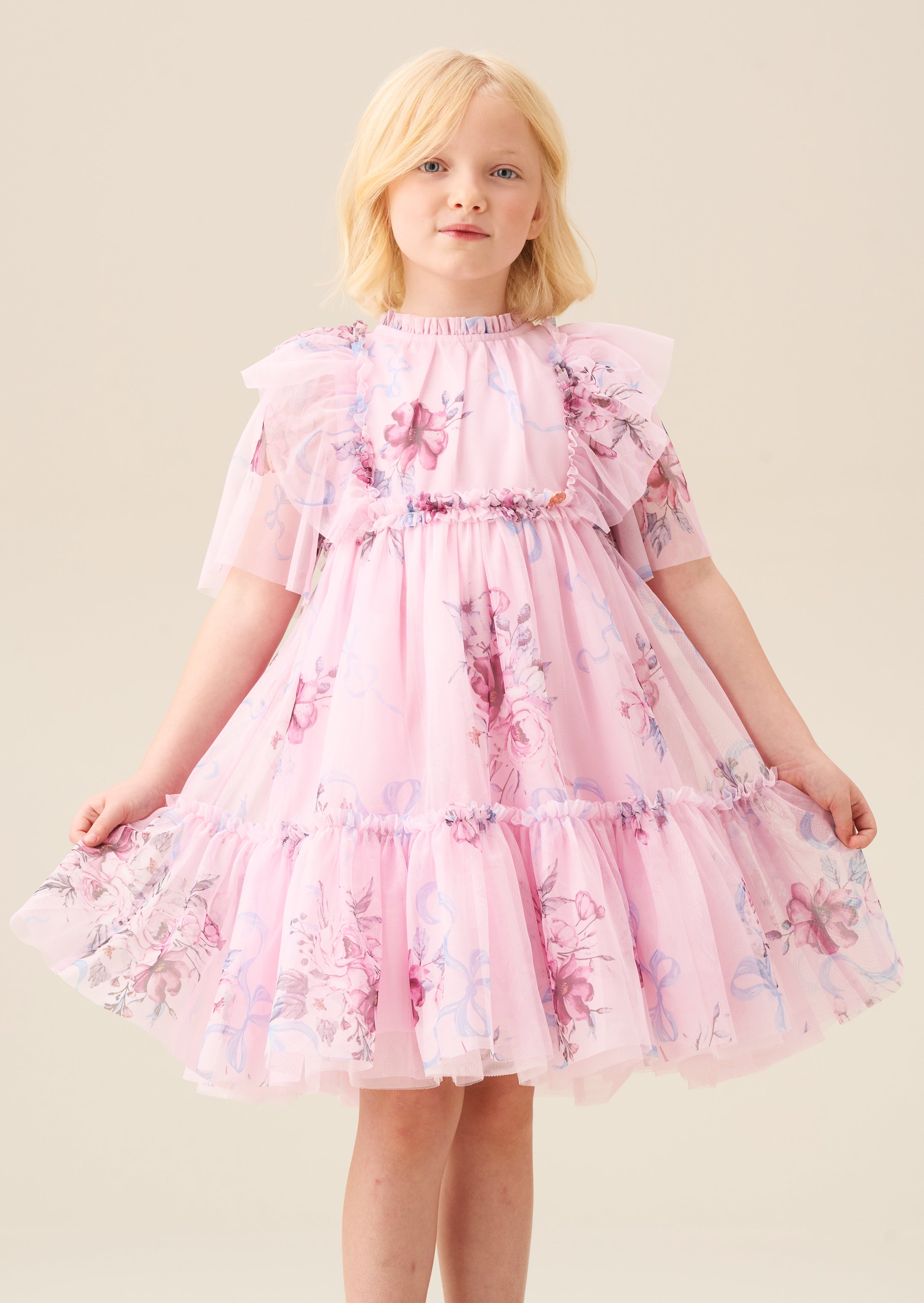 Rosa Pinkes Blumiges Netzkleid