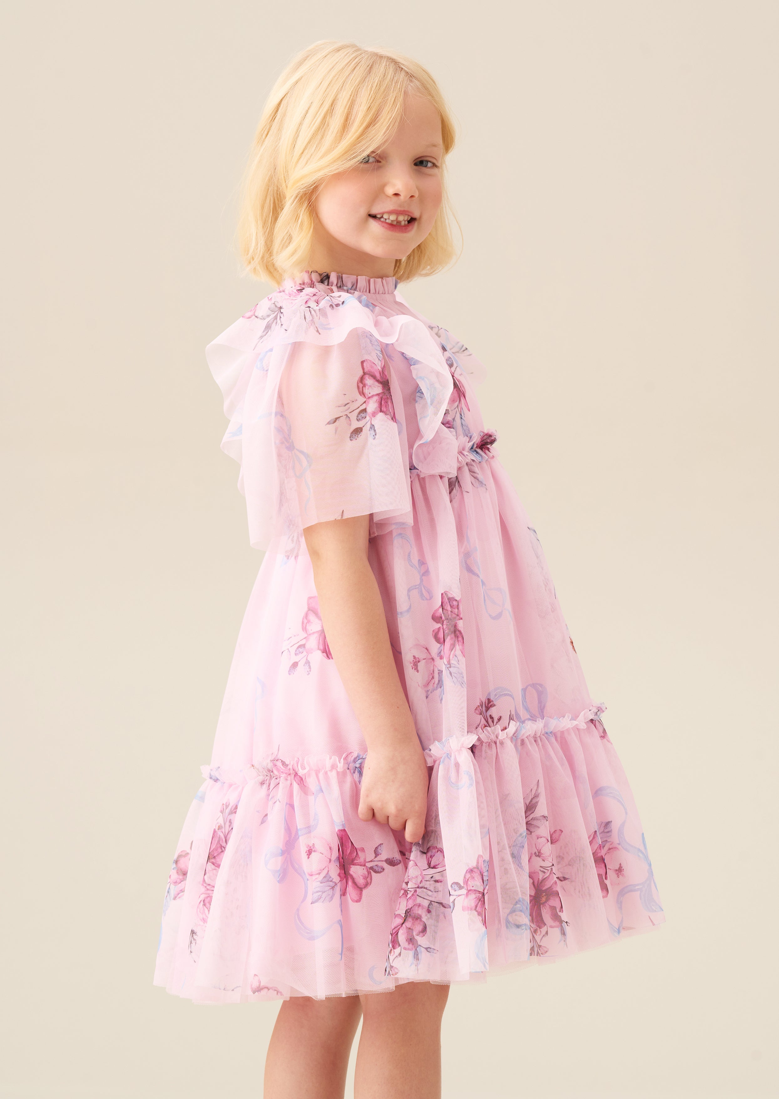 Rosa Pinkes Blumiges Netzkleid