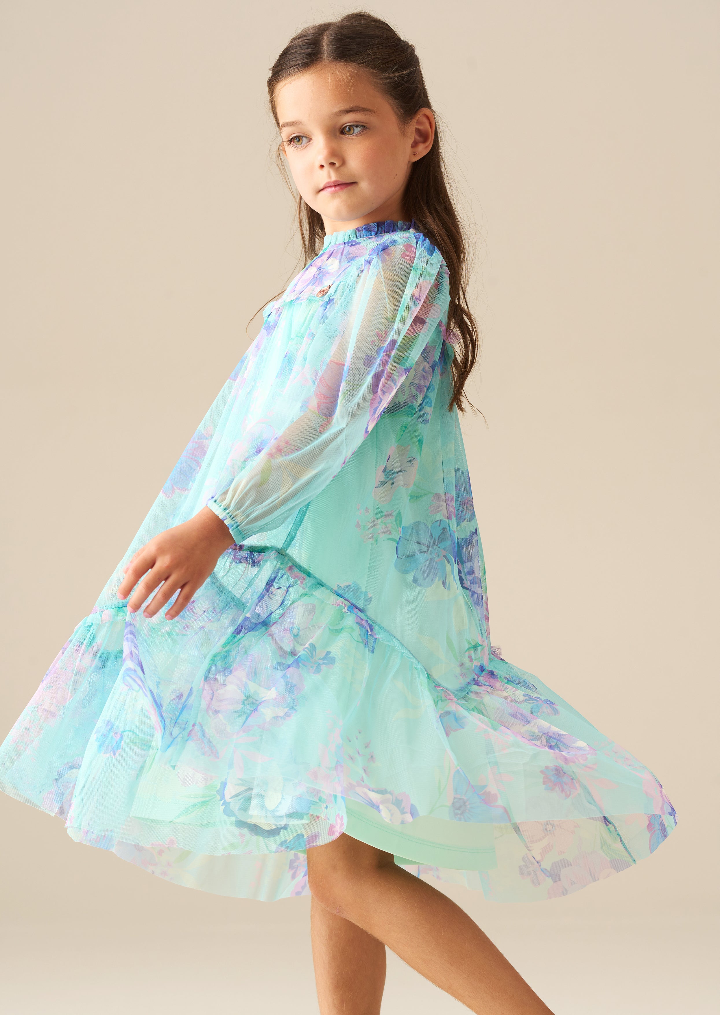 Beatrice Mint Mesh Frill Daisy Print Dress