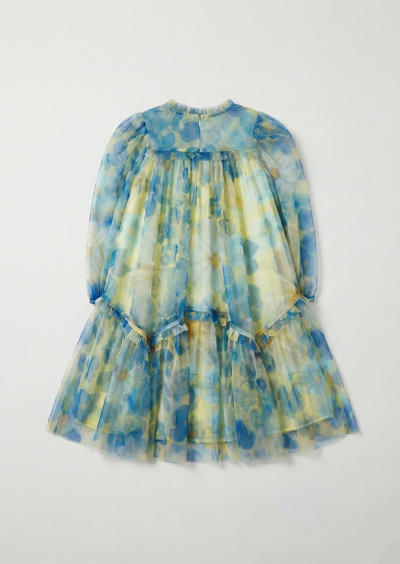 Beatrice Yellow Mesh Frill Daisy Print Dress