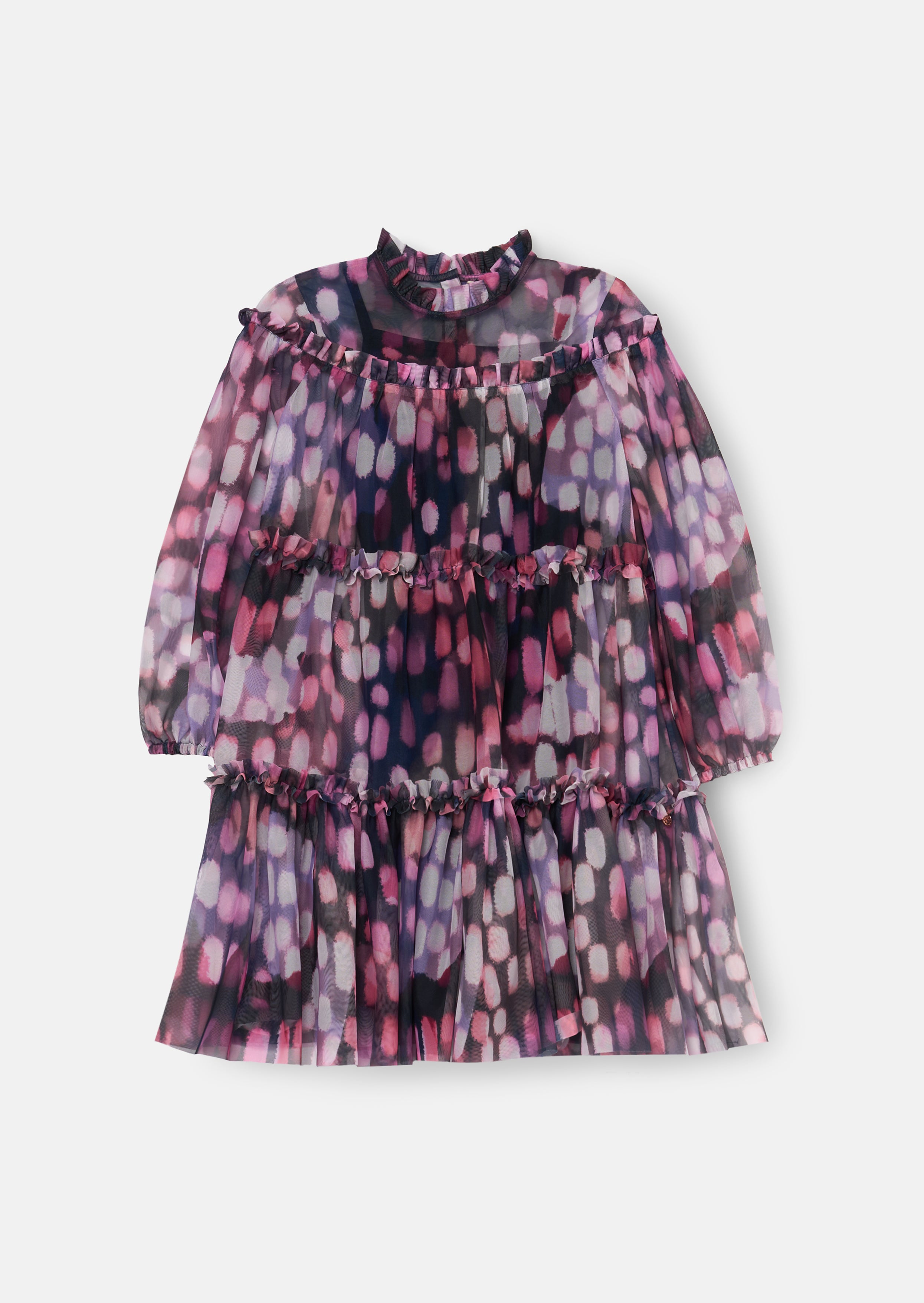 Vestito a rete stampato Cara con gonna a ruota