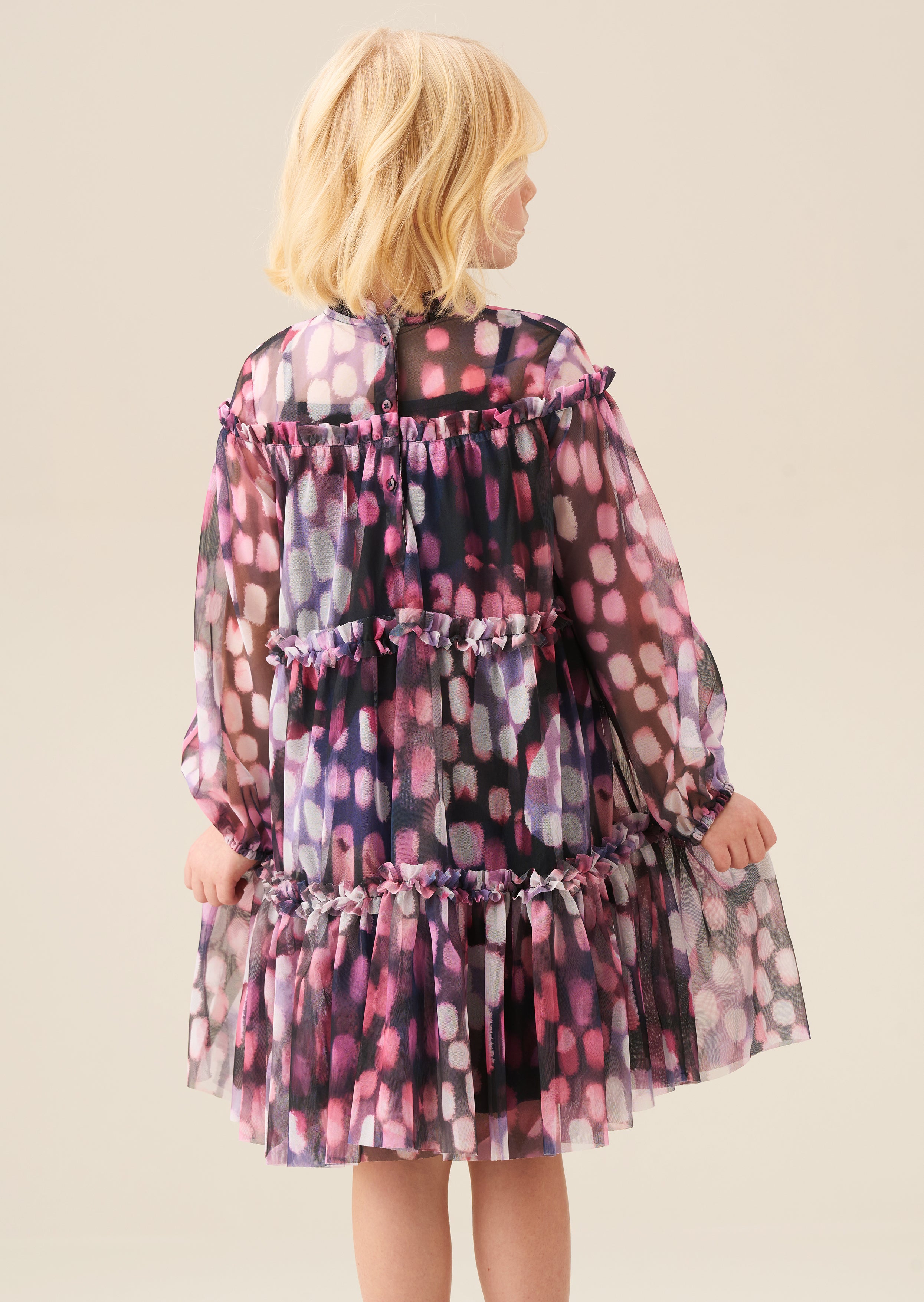 Vestito a rete stampato Cara con gonna a ruota