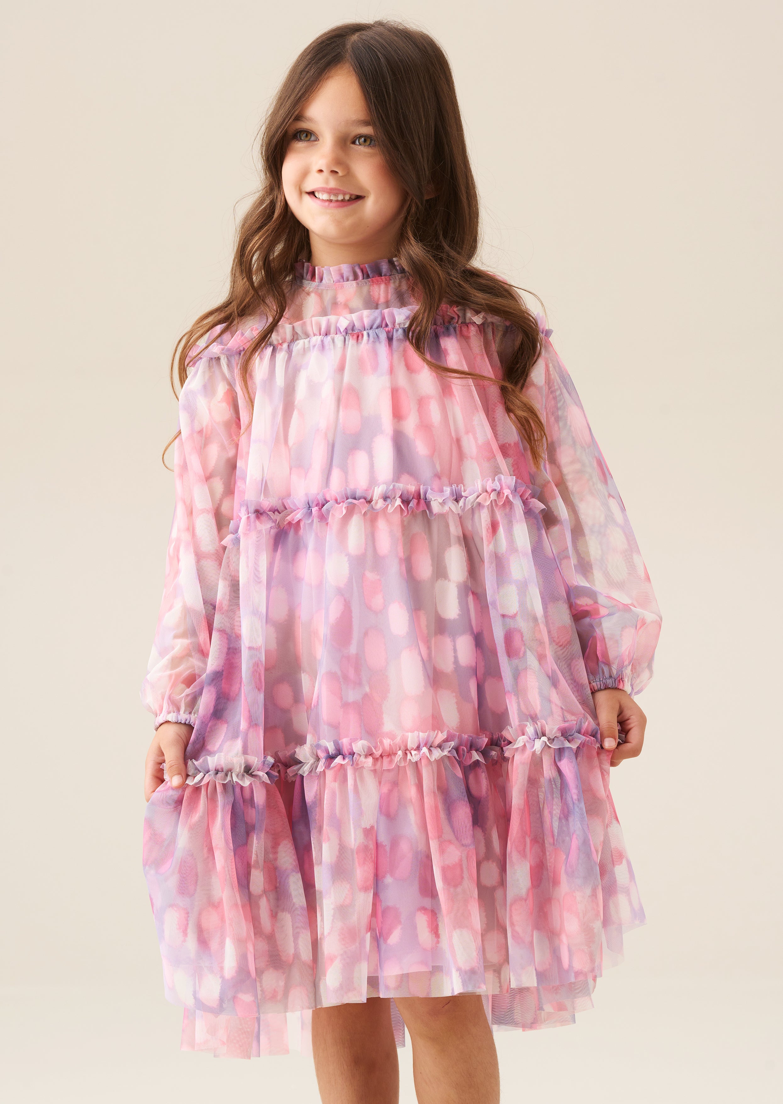 Cara Pink Printed Swing Mesh Dress