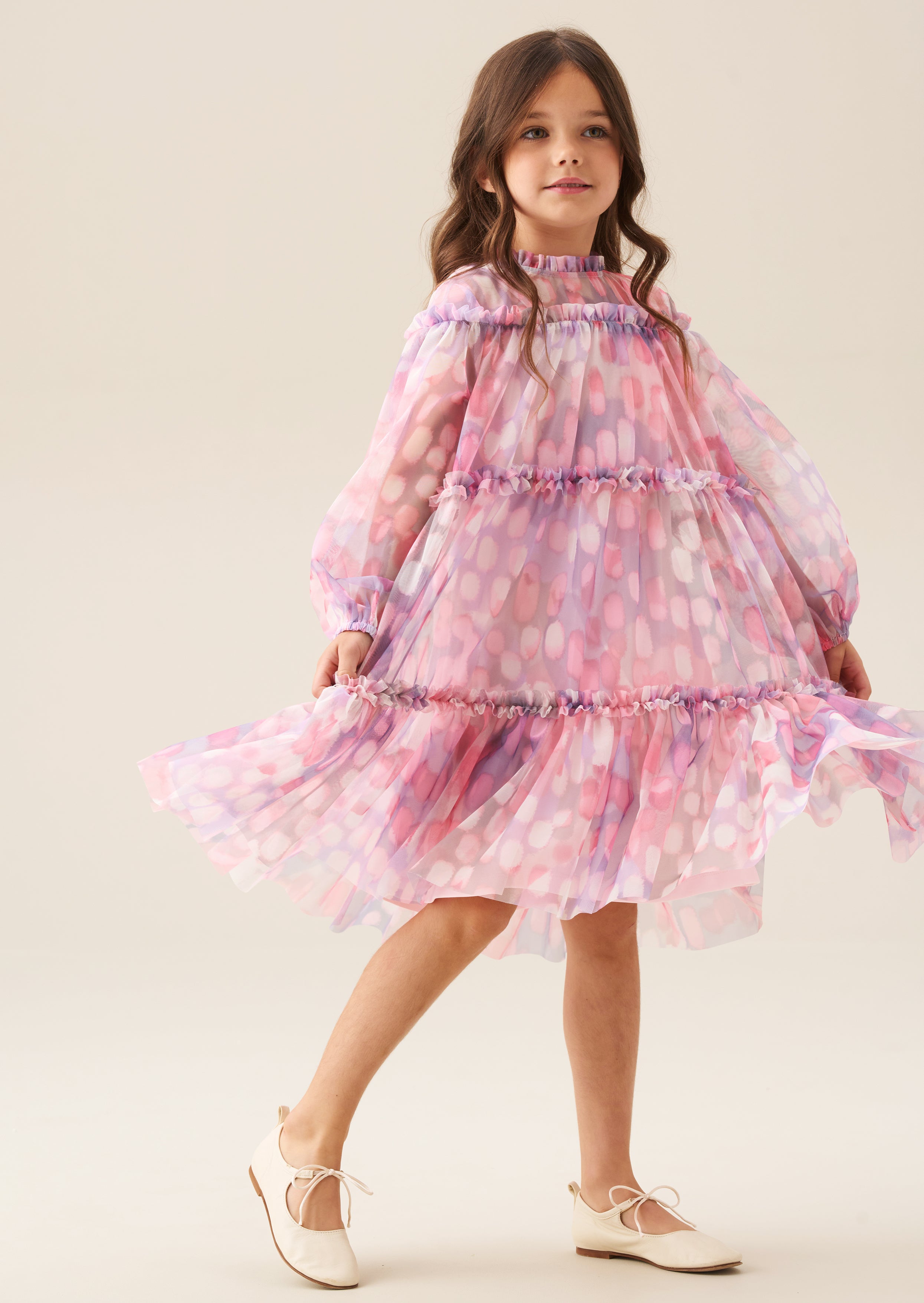 Cara Pink Printed Swing Mesh Dress