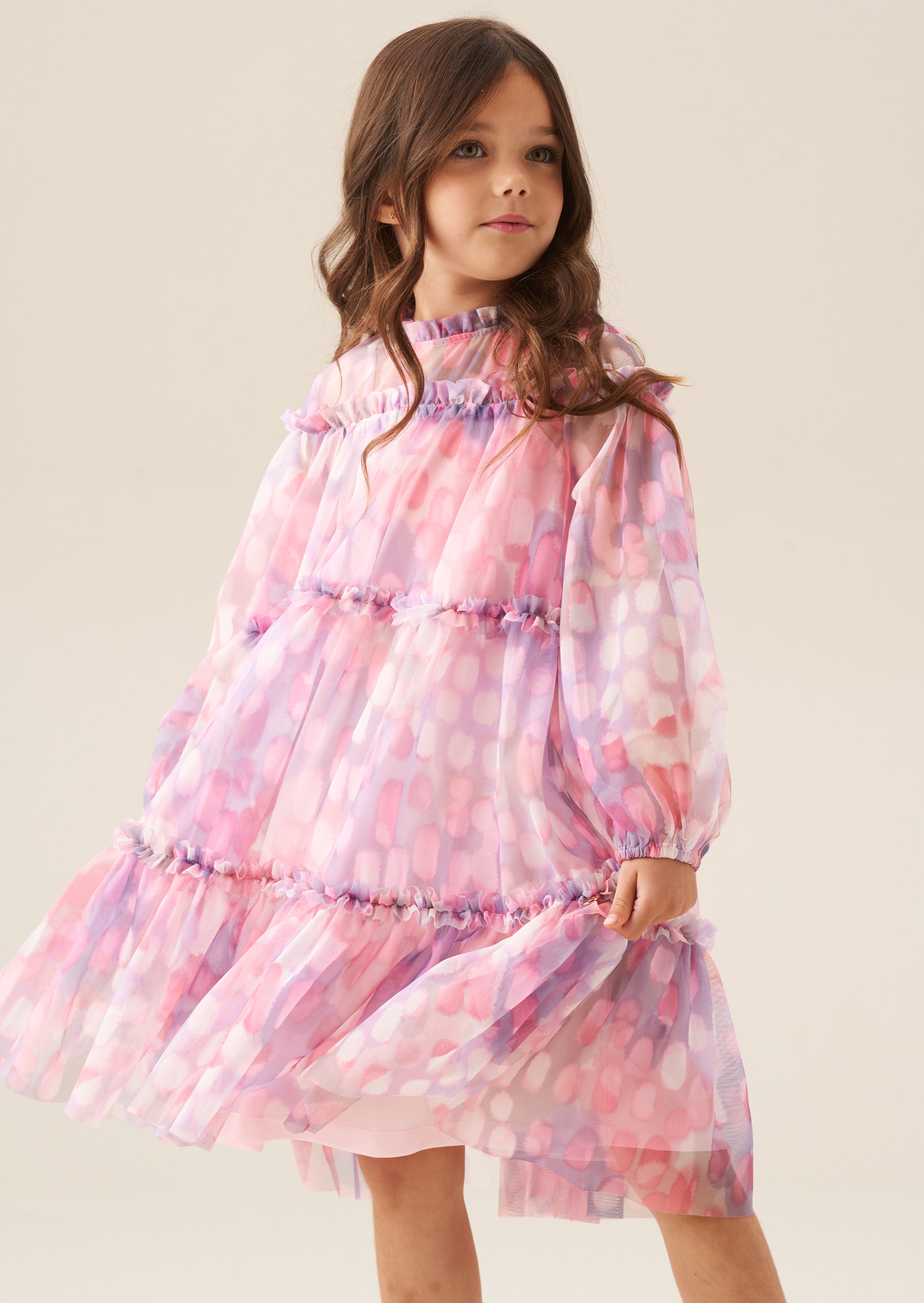 Cara Pink Printed Swing Mesh Dress