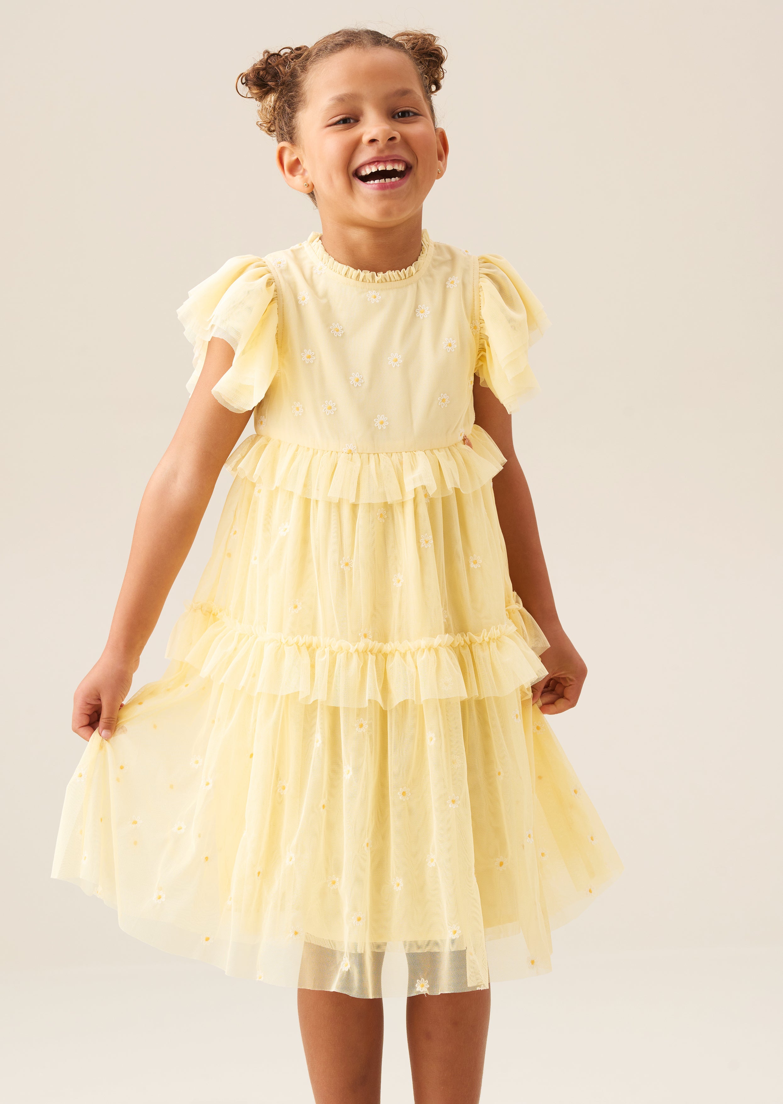 Luisa Yellow Embroidered Mesh Dress