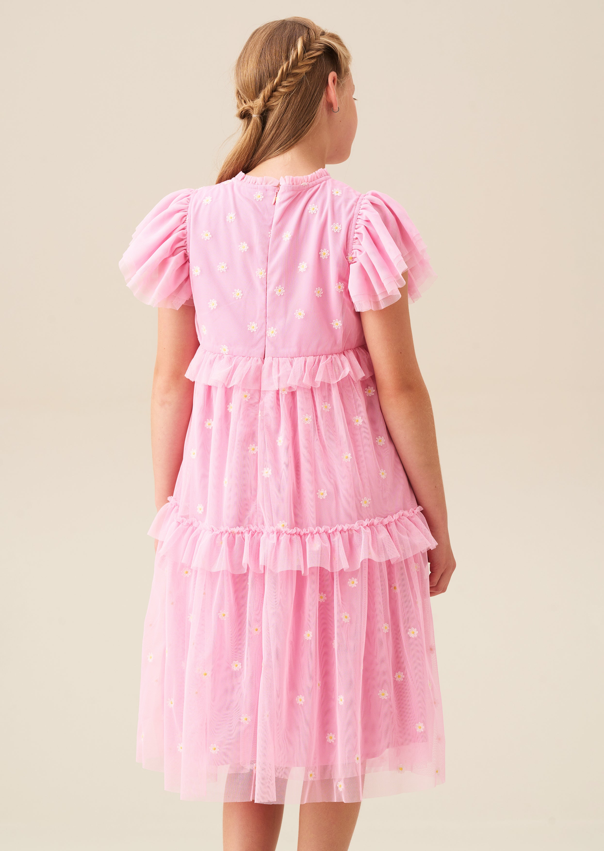 Luisa Pink Embroidered Mesh Dress