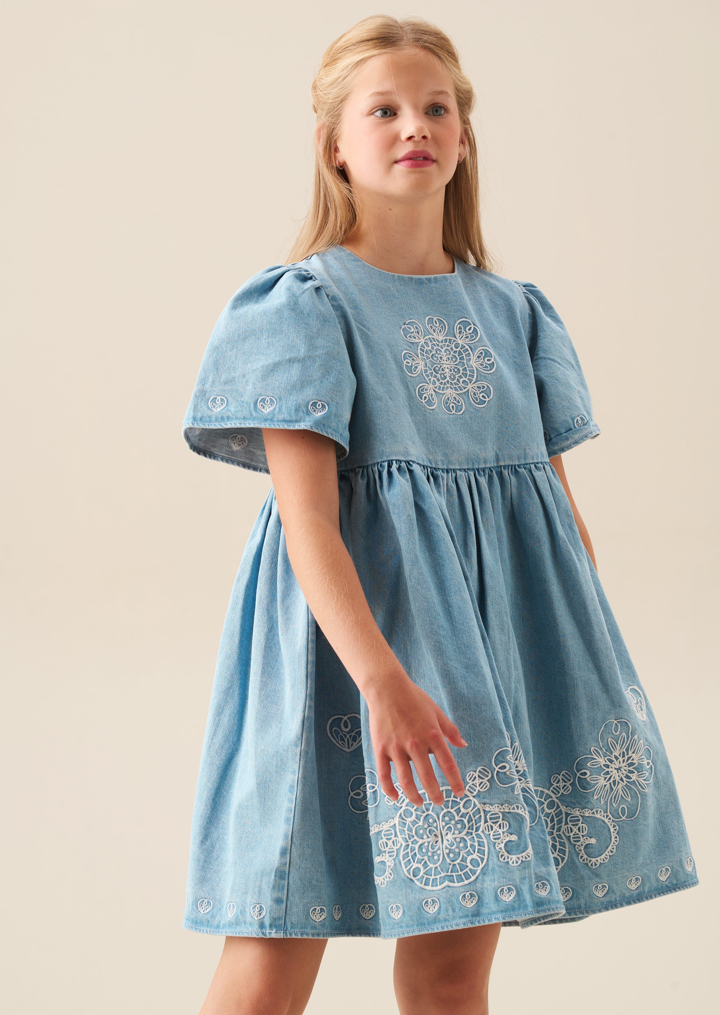 فستان سوينغ من الدنيم المطرز من Reyna