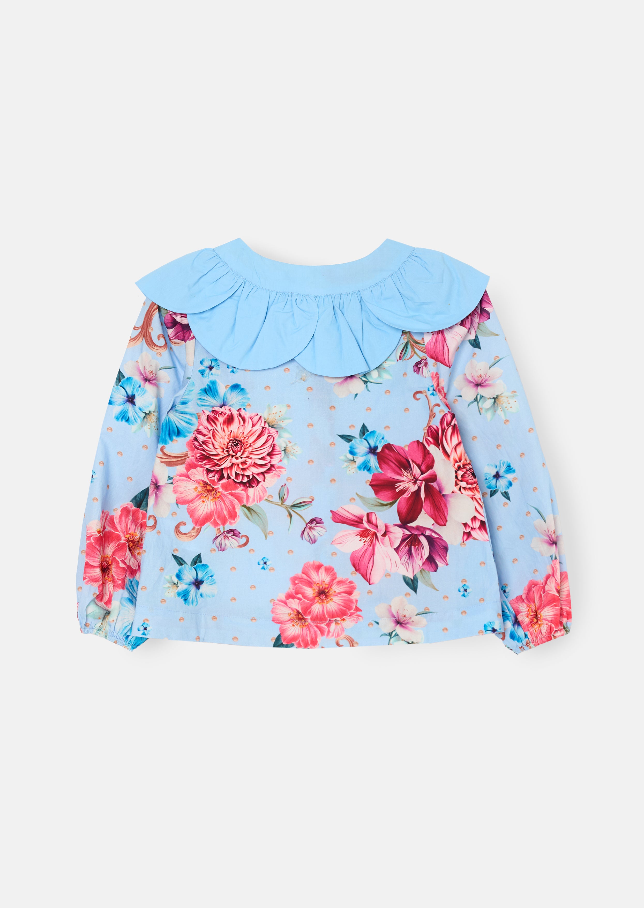 Darcy Blue Print Petal Collar Top