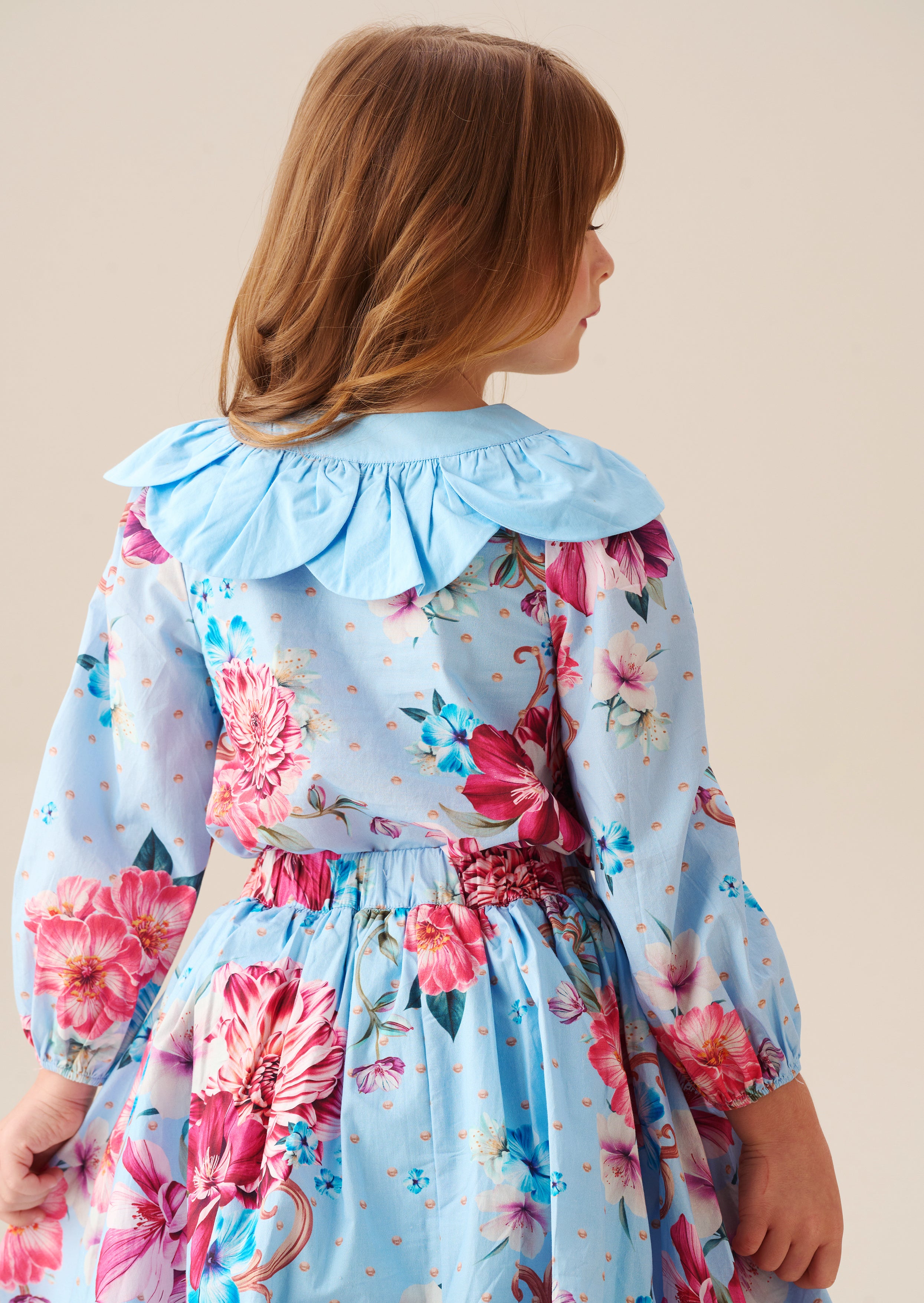 Darcy Blue Print Petal Collar Top