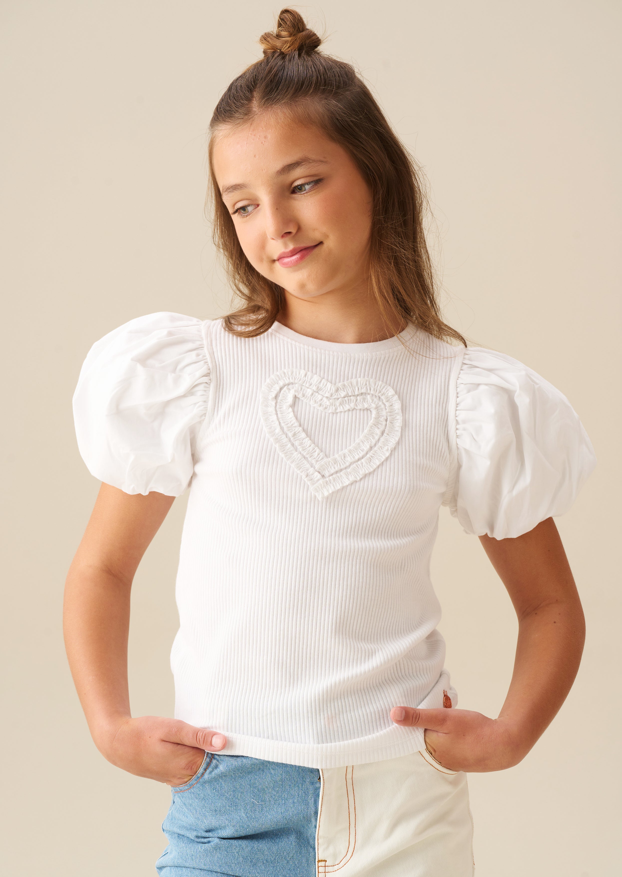 Eve Ruffle Heart Puff Sleeve Tee