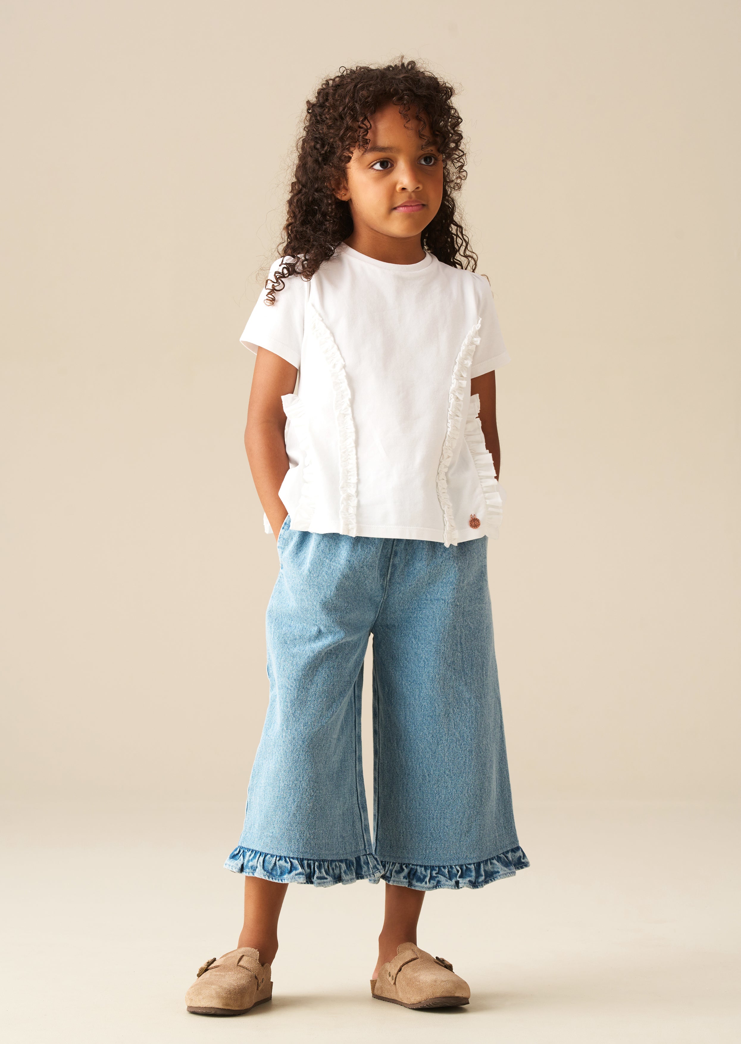 قميص تي شيرت بيبّا مزخرف بكشكش بيبلوم منسوج