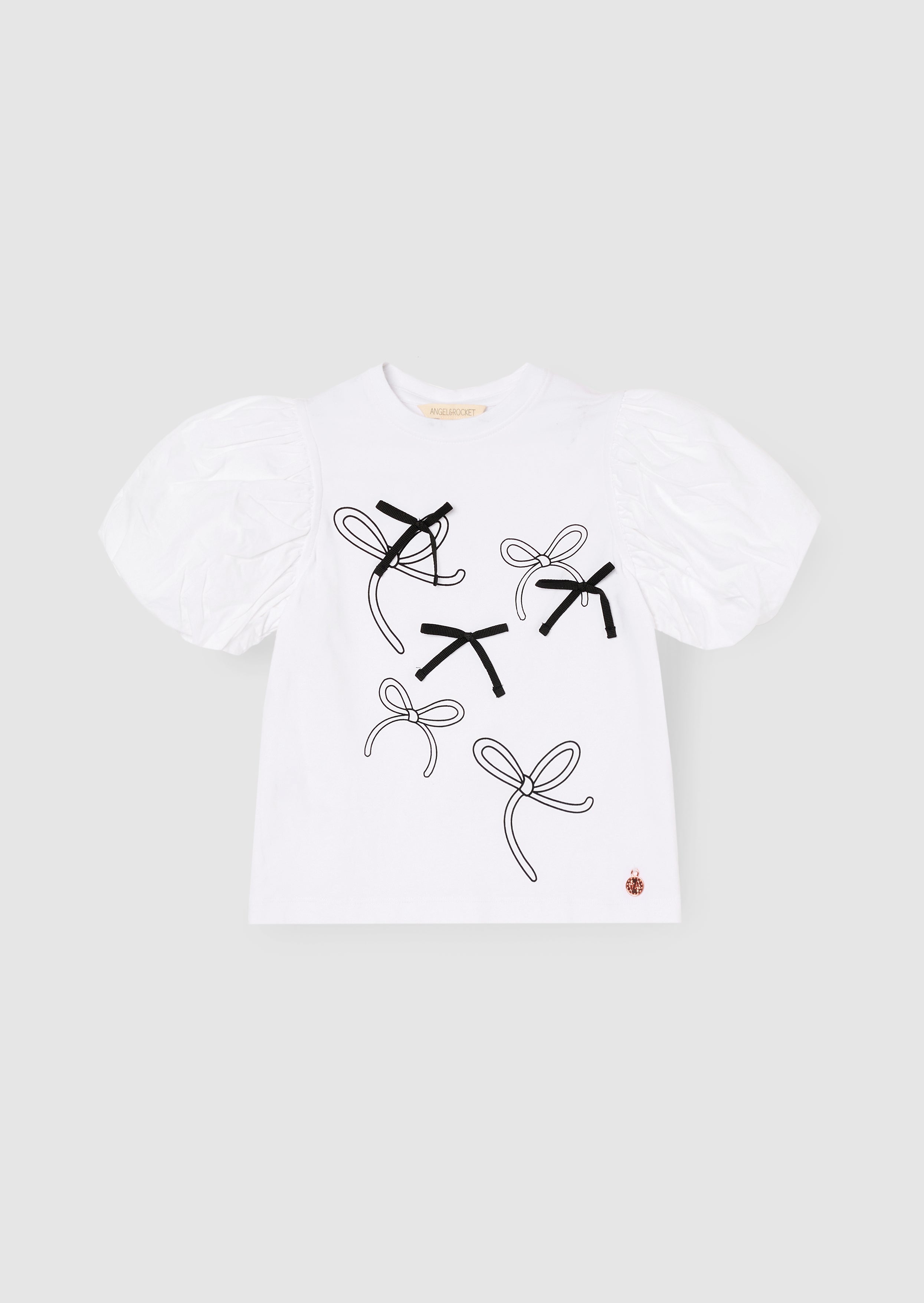 T-shirt à manches bouffantes orné d'un nœud blanc Aofie