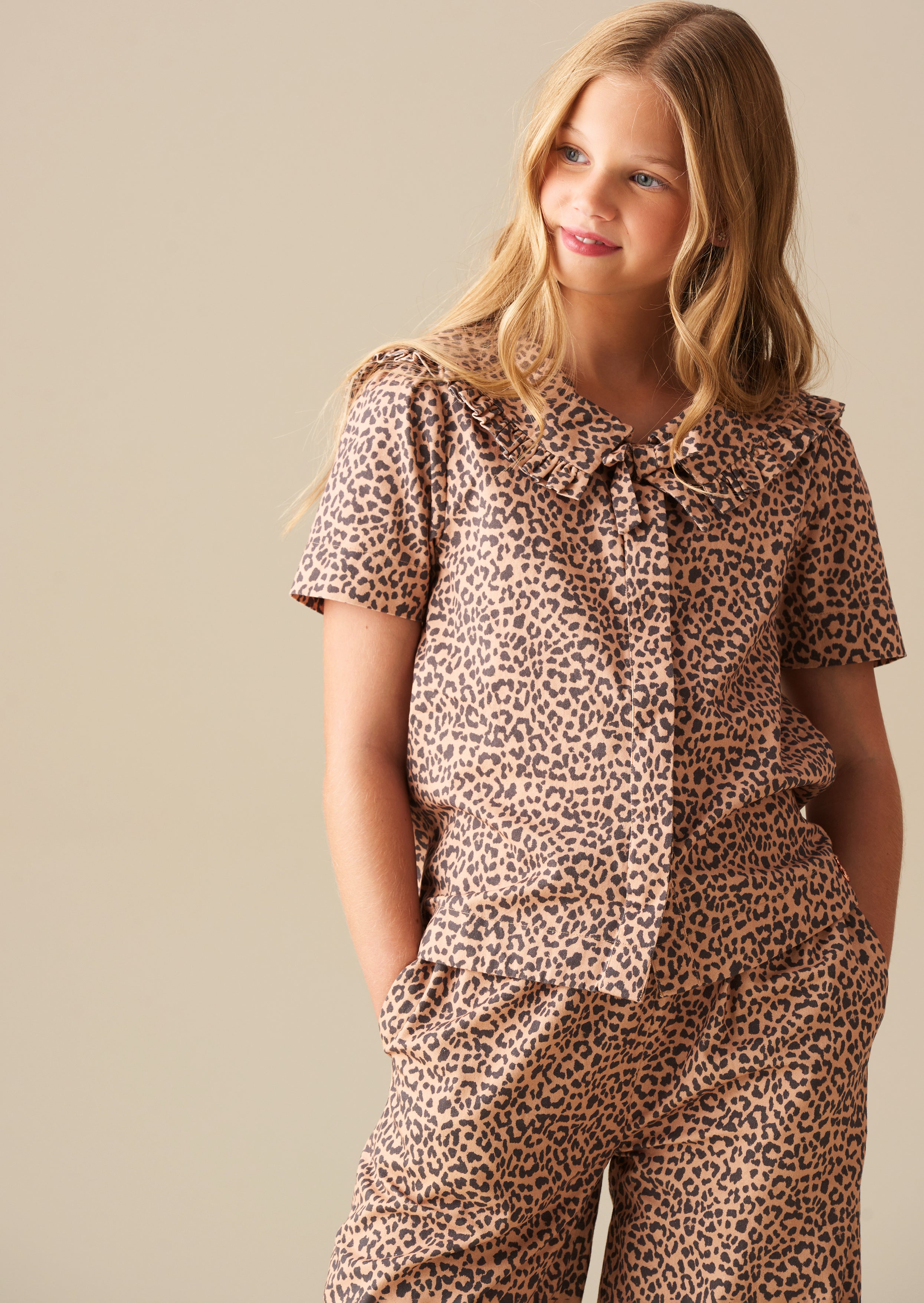 Erika Leopard Collared Tie Blouse