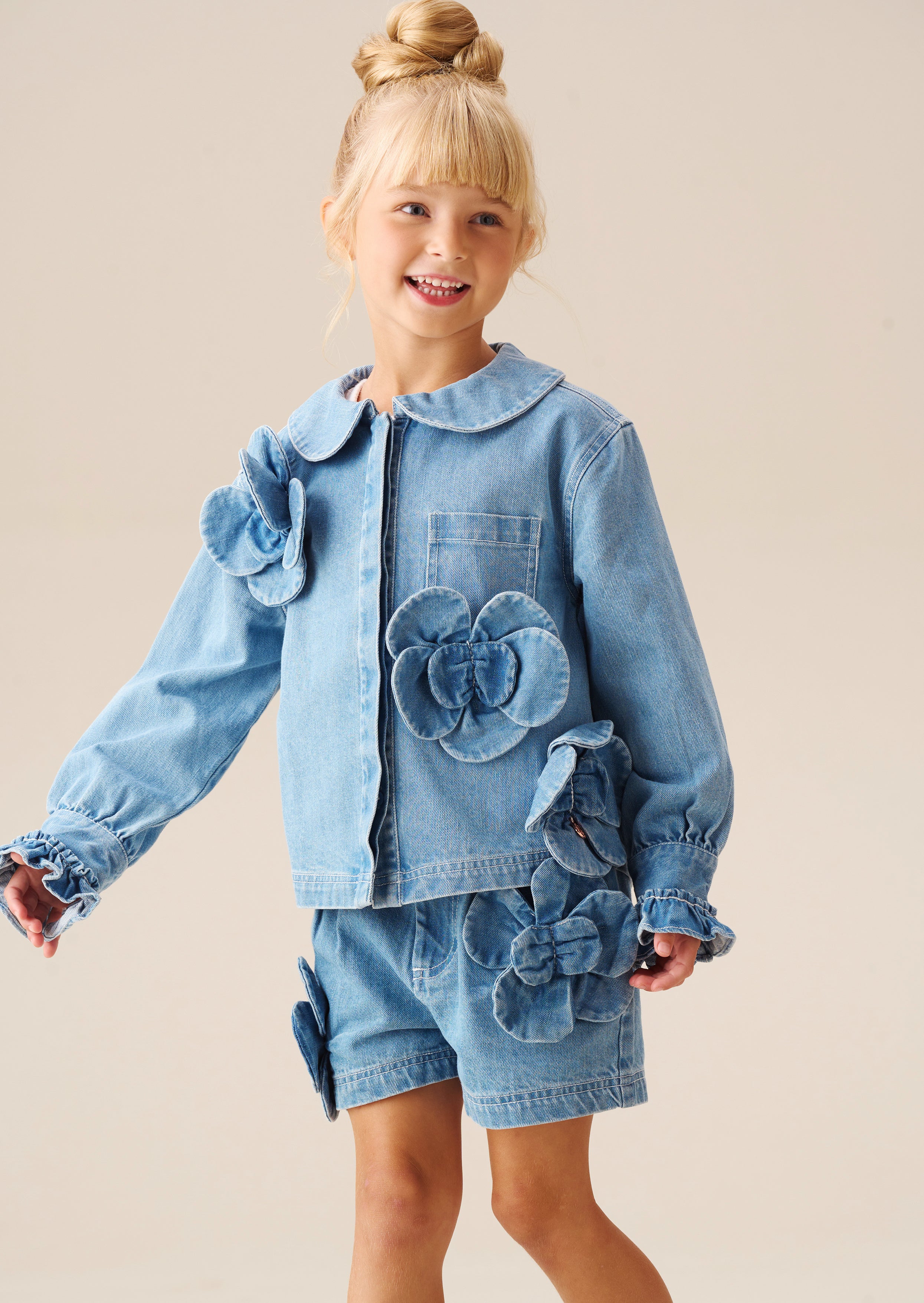 قميص دينيم مزهر ثلاثي الأبعاد إيدن