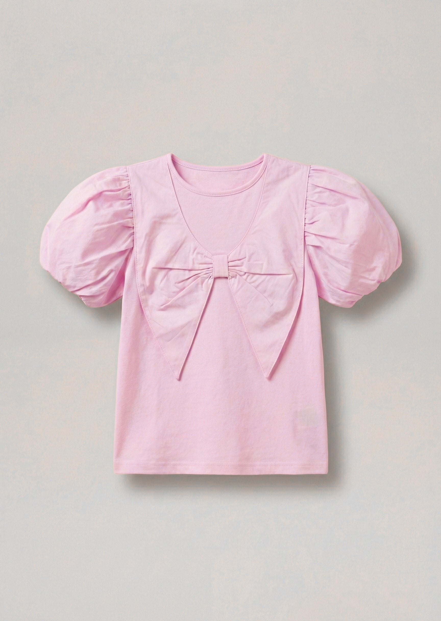 Tilly Pink Bow Collar Puff Sleeve T Shirt