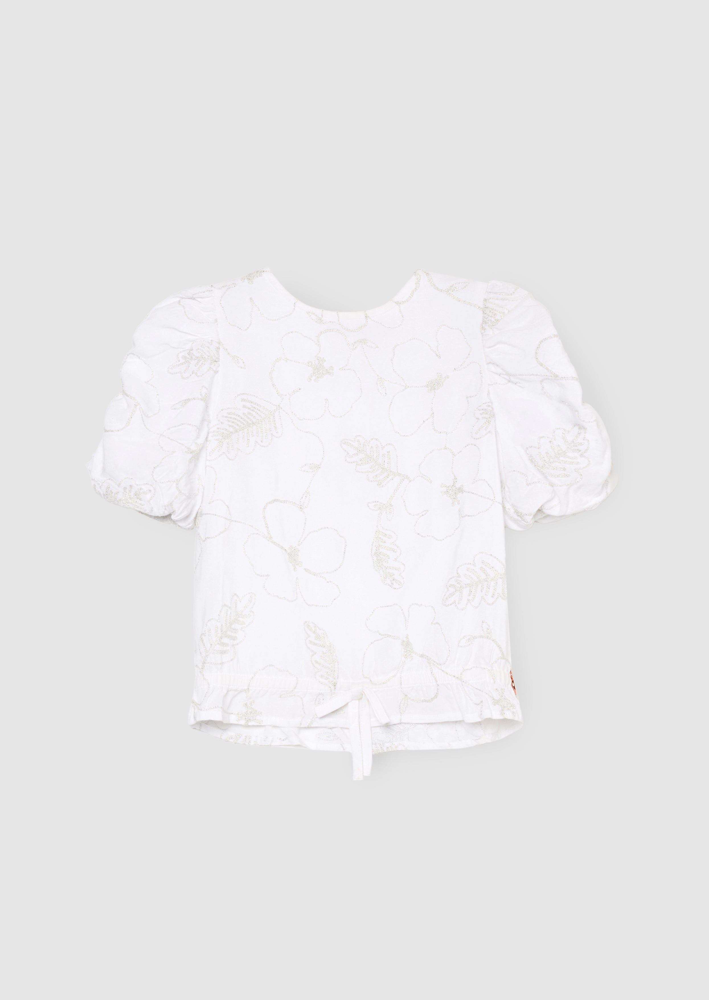 Dalhia Floral Embroidered Tie Waist Puff Sleeve Top