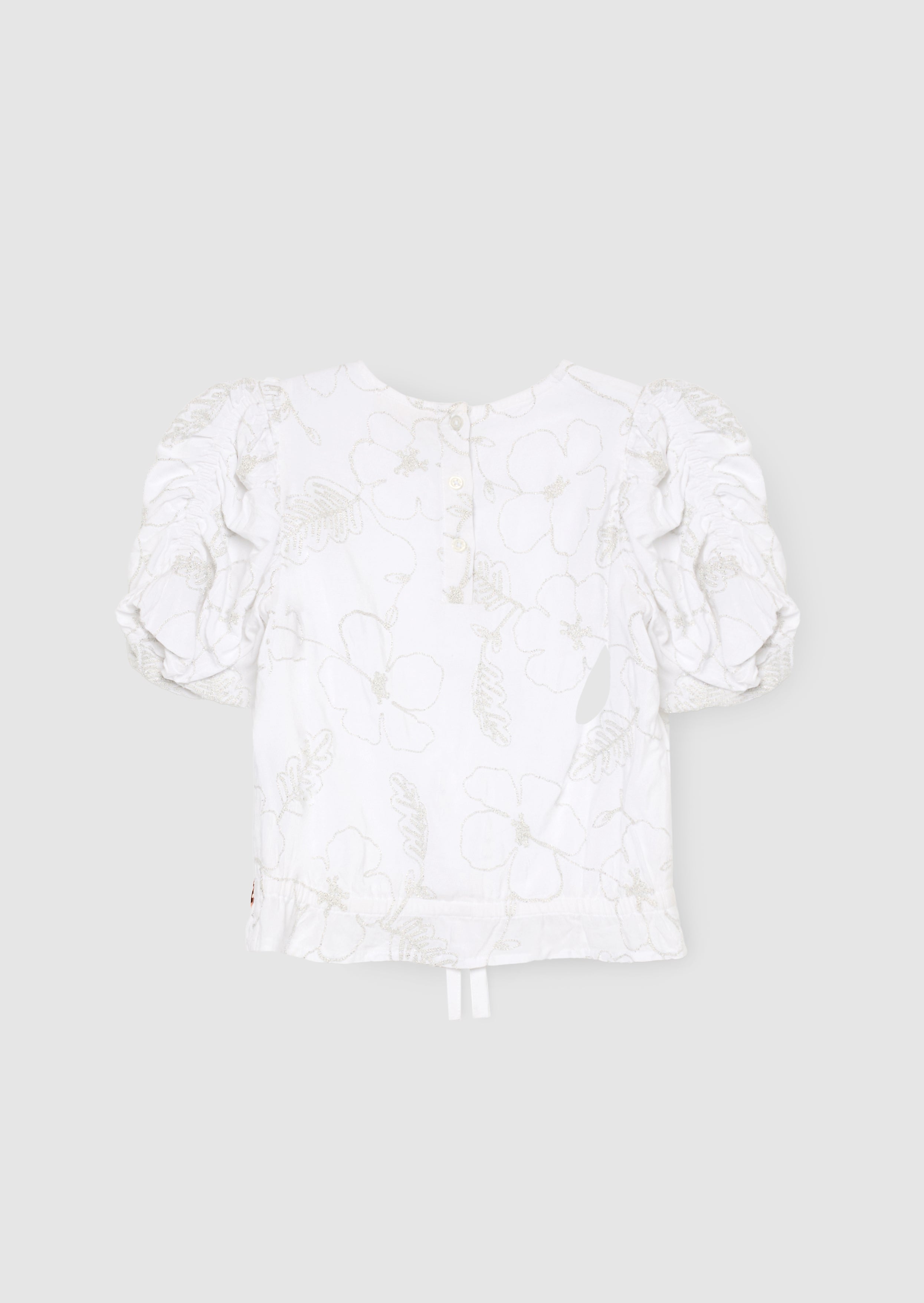 Dalhia Floral Embroidered Tie Waist Puff Sleeve Top