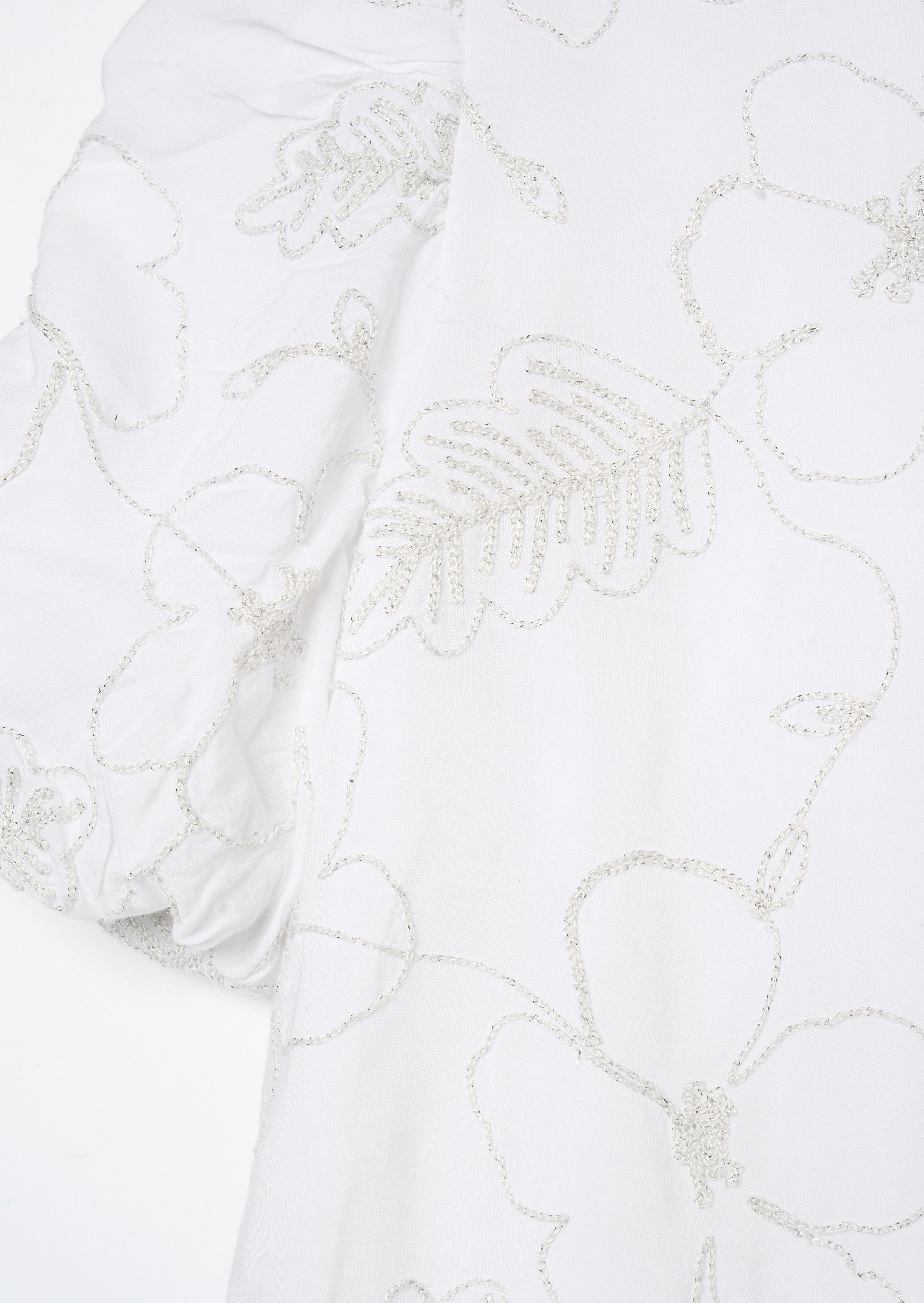 Dalhia Floral Embroidered Tie Waist Puff Sleeve Top