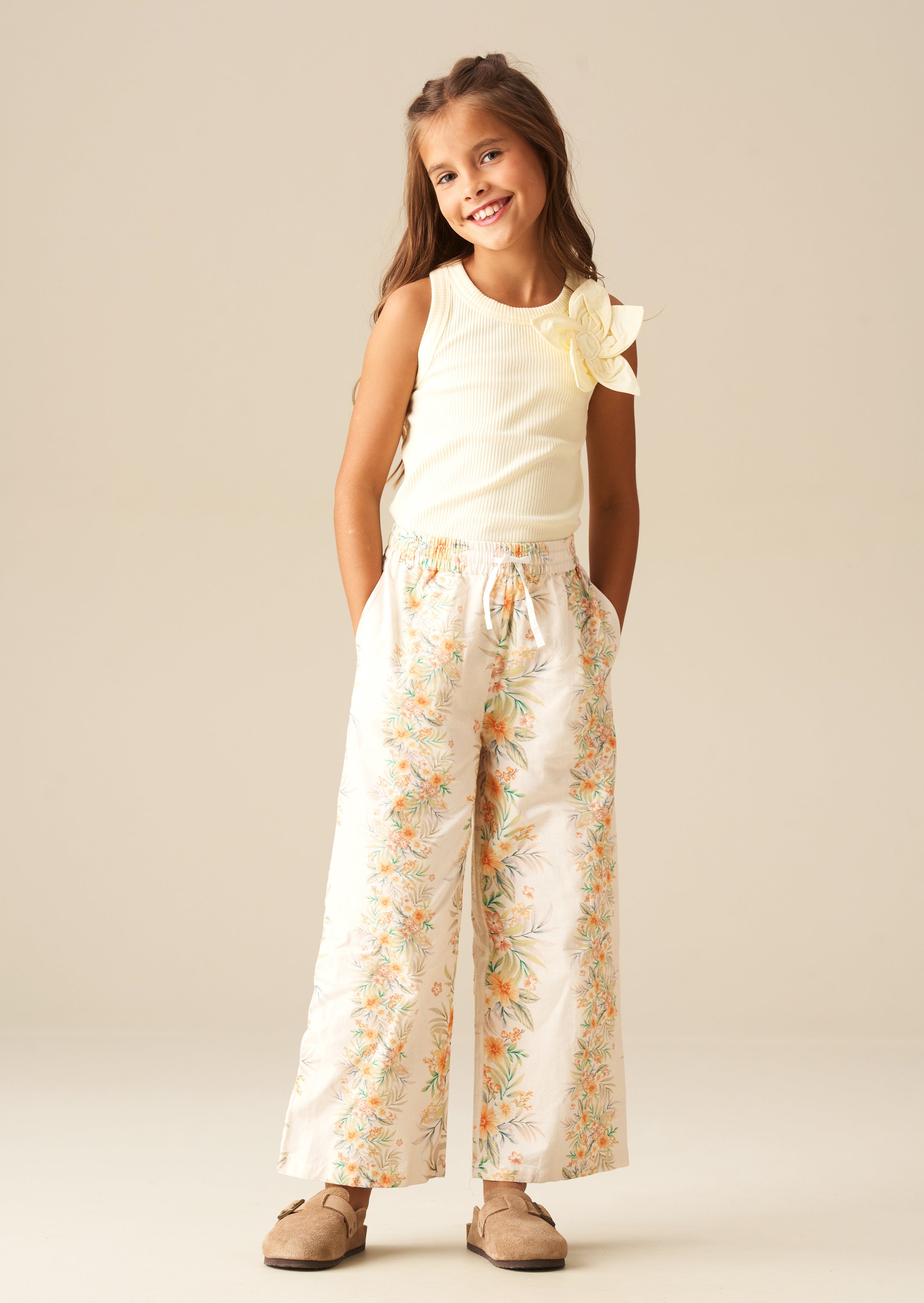 Jess Yellow Flower Corsage Vest Top