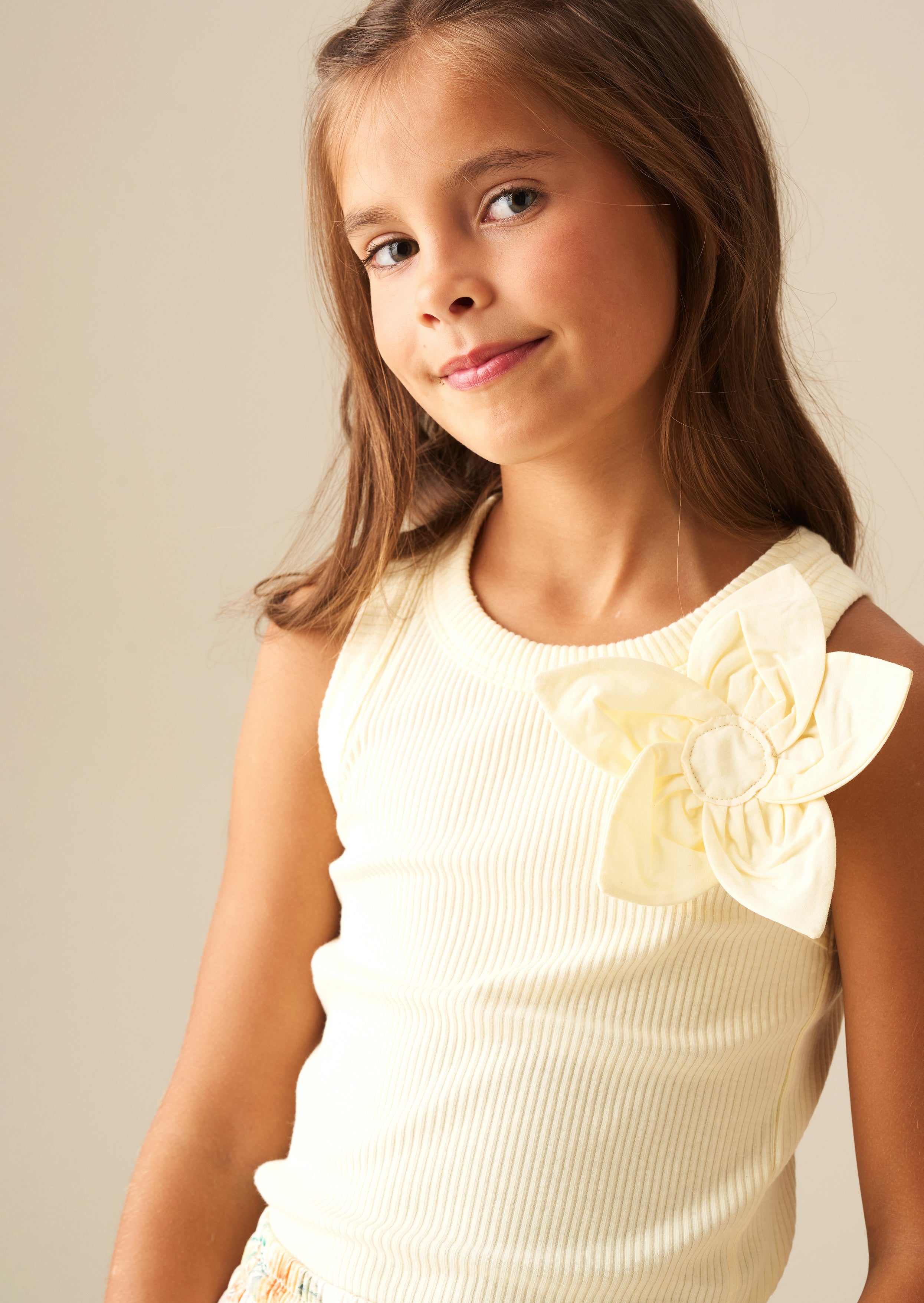 Jess Yellow Flower Corsage Vest Top