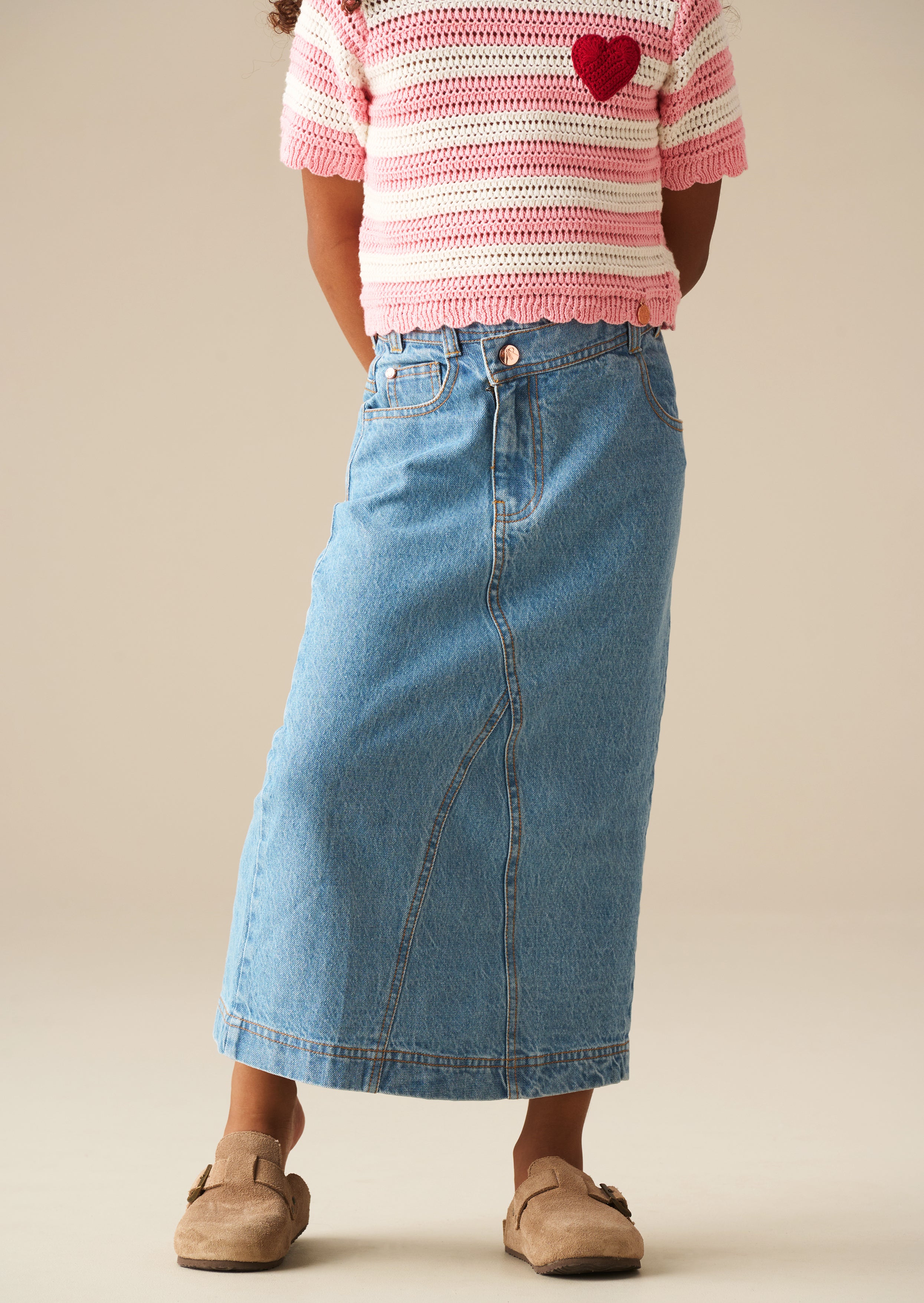 Jupe midi en denim à taille asymétrique Kendal