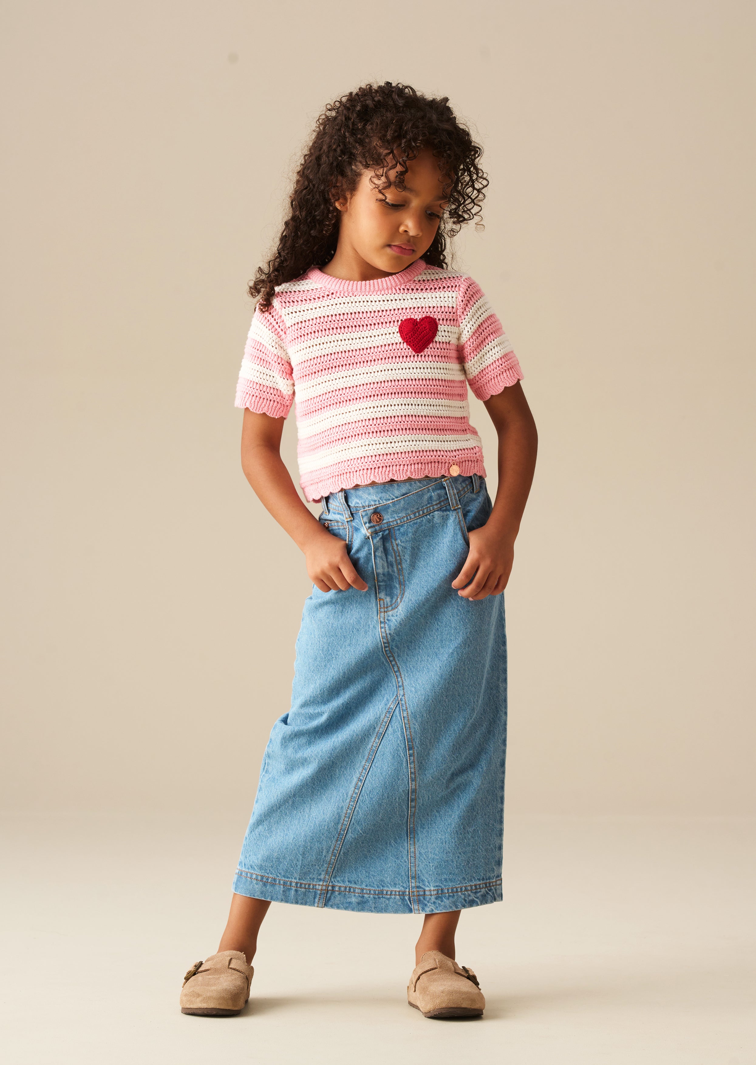 Jupe midi en denim à taille asymétrique Kendal