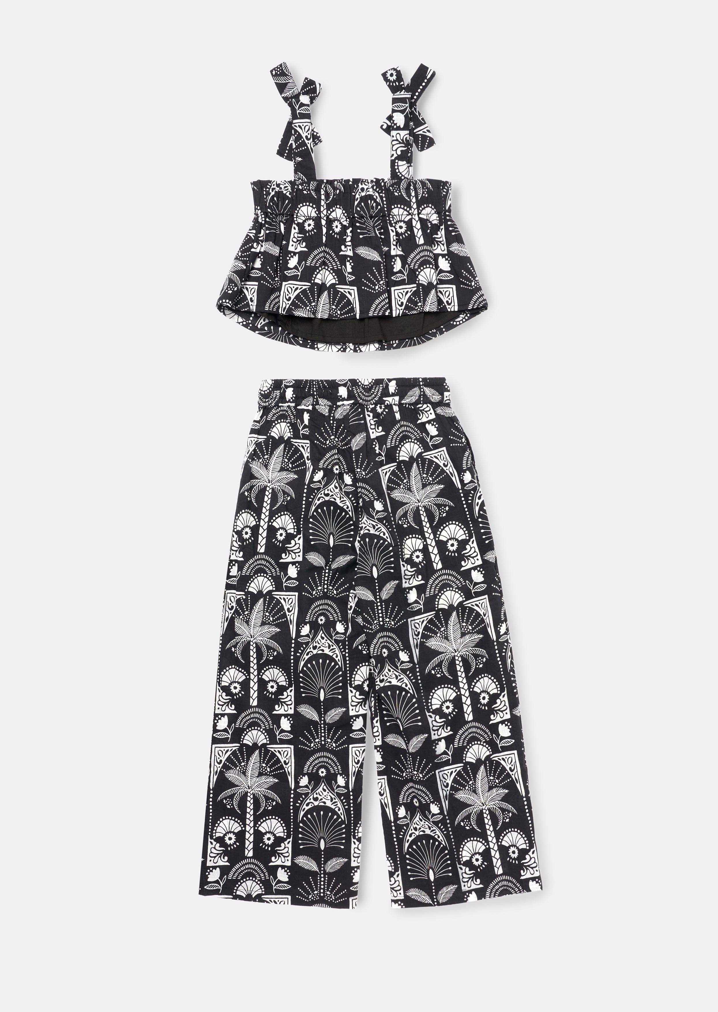 Amie Monochrome Palm Print Top And Trouser