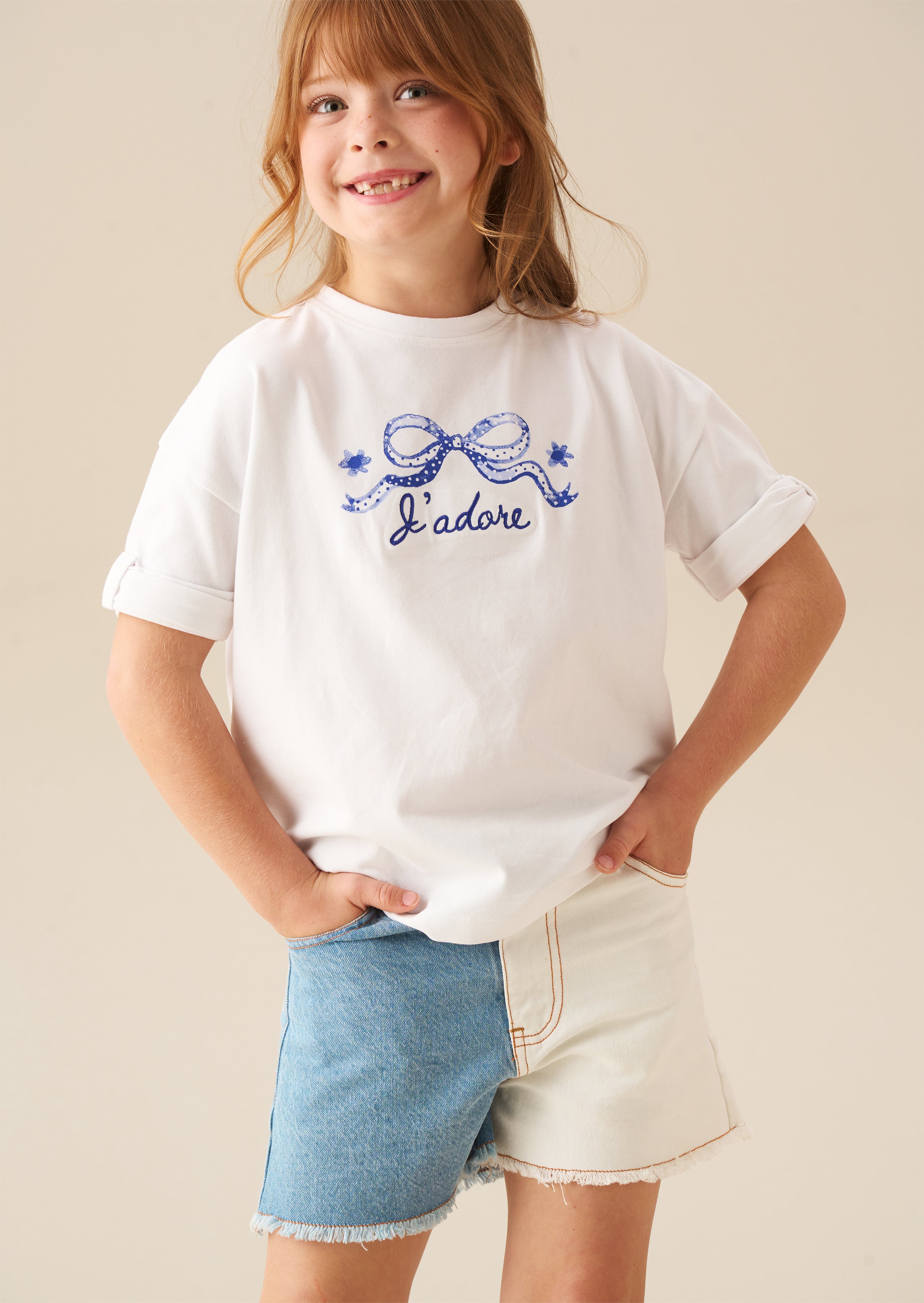 Short en jean délavé contrasté Rafaela