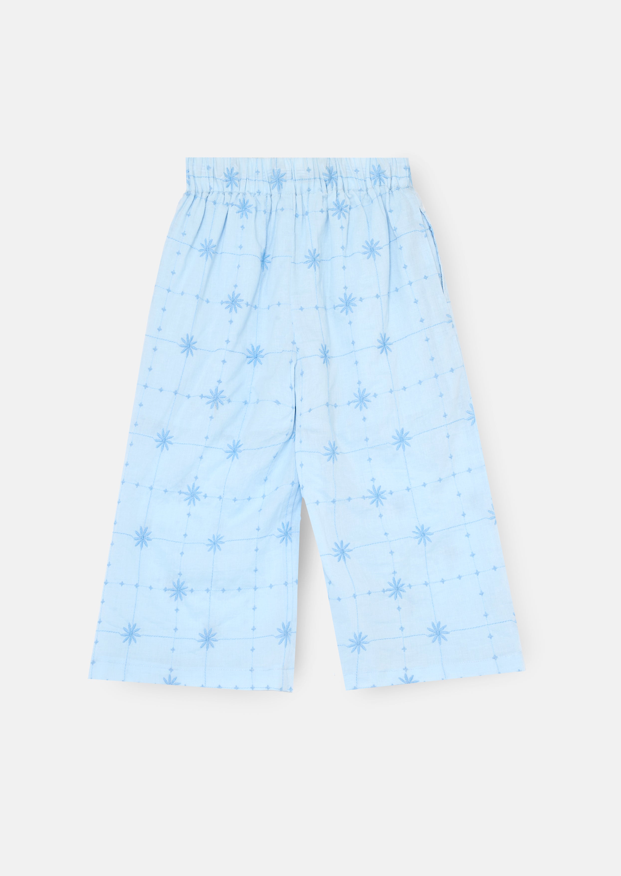 Nellie Bestickte Hose mit weitem Bein und Taillenschnürung