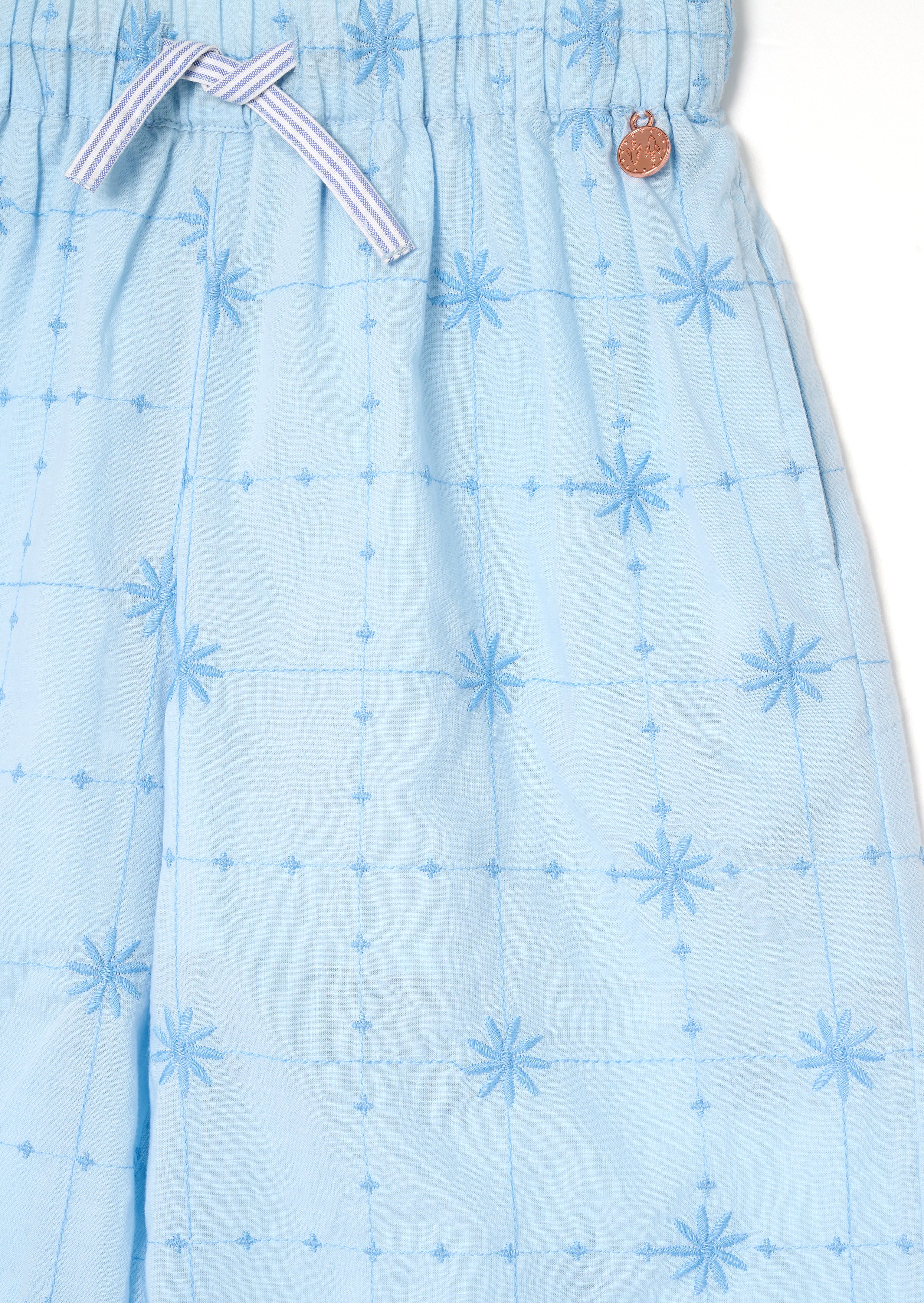 Nellie Bestickte Hose mit weitem Bein und Taillenschnürung