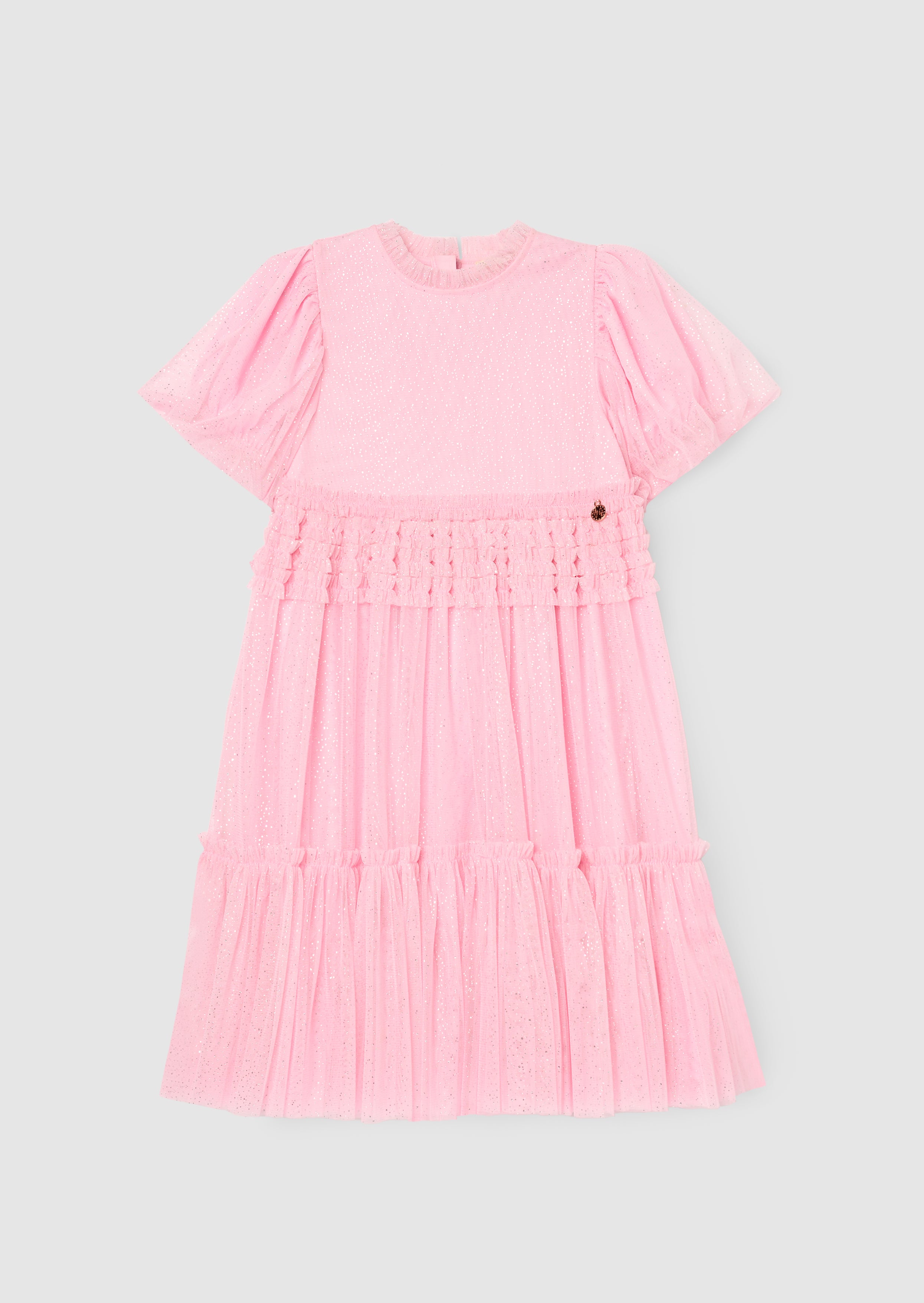 Vestido de malla Madison con mangas abullonadas, volante en la cintura