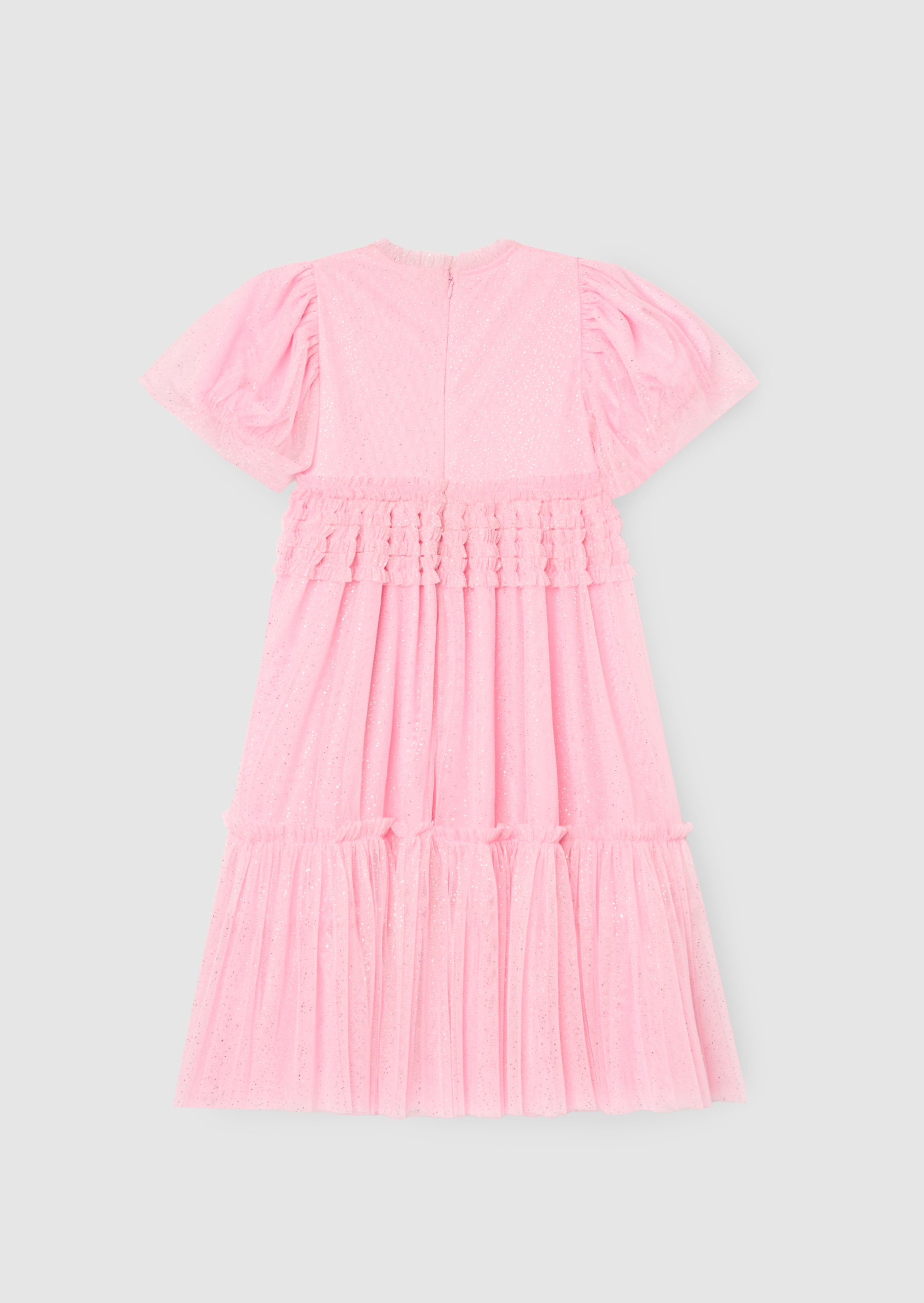 Vestido de malla Madison con mangas abullonadas, volante en la cintura