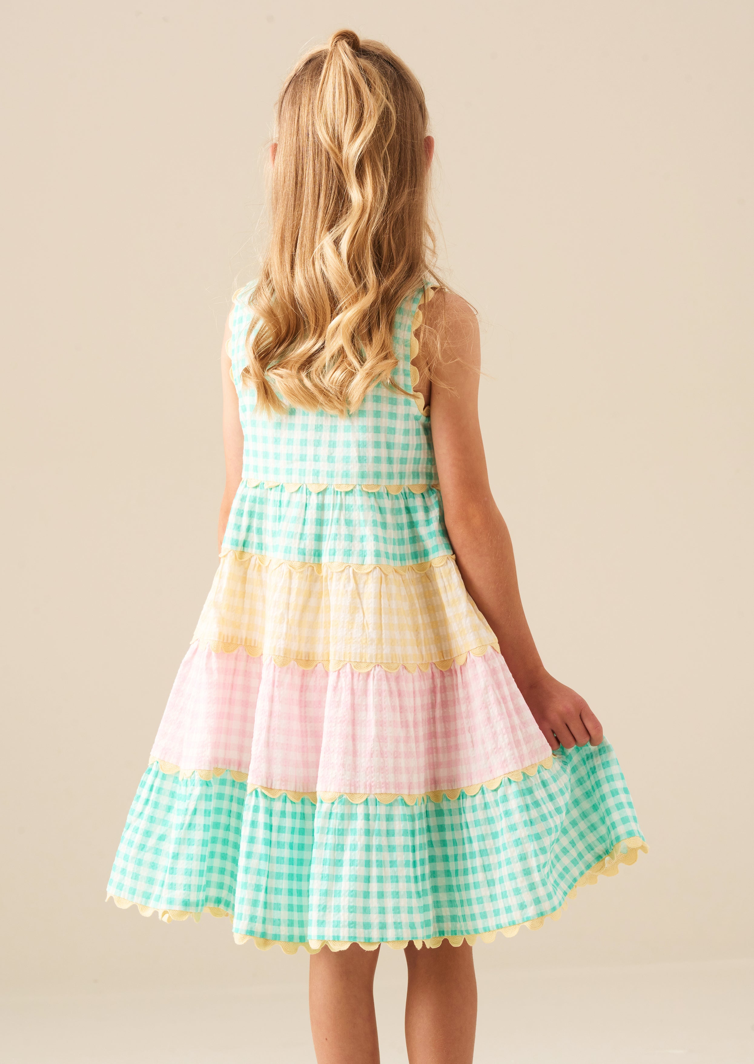 Ginny Pastel Gingham Bow Waist Dress