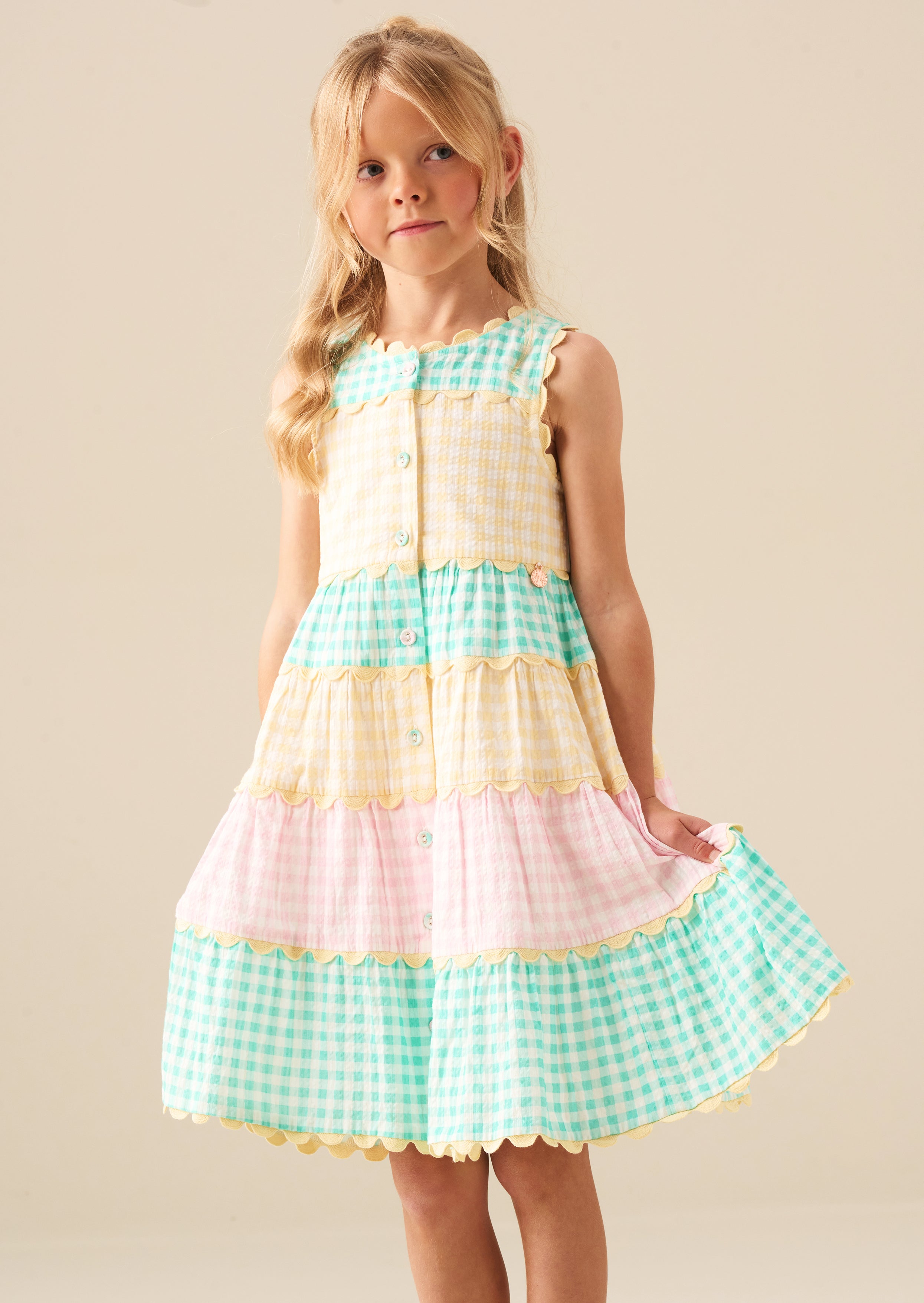 Ginny Pastel Gingham Bow Waist Dress