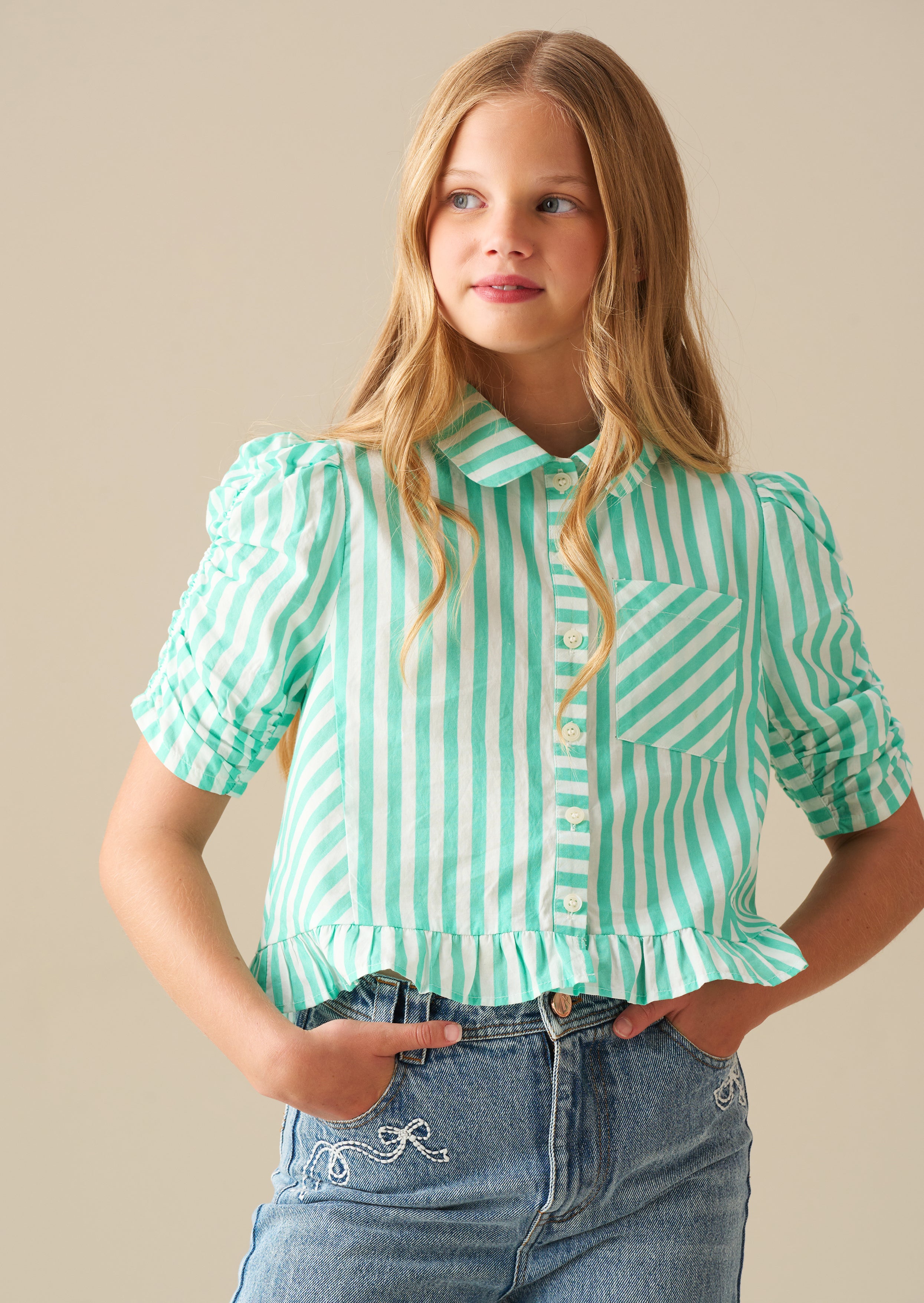 Sammie Stripe Ruffle Hem Shirt