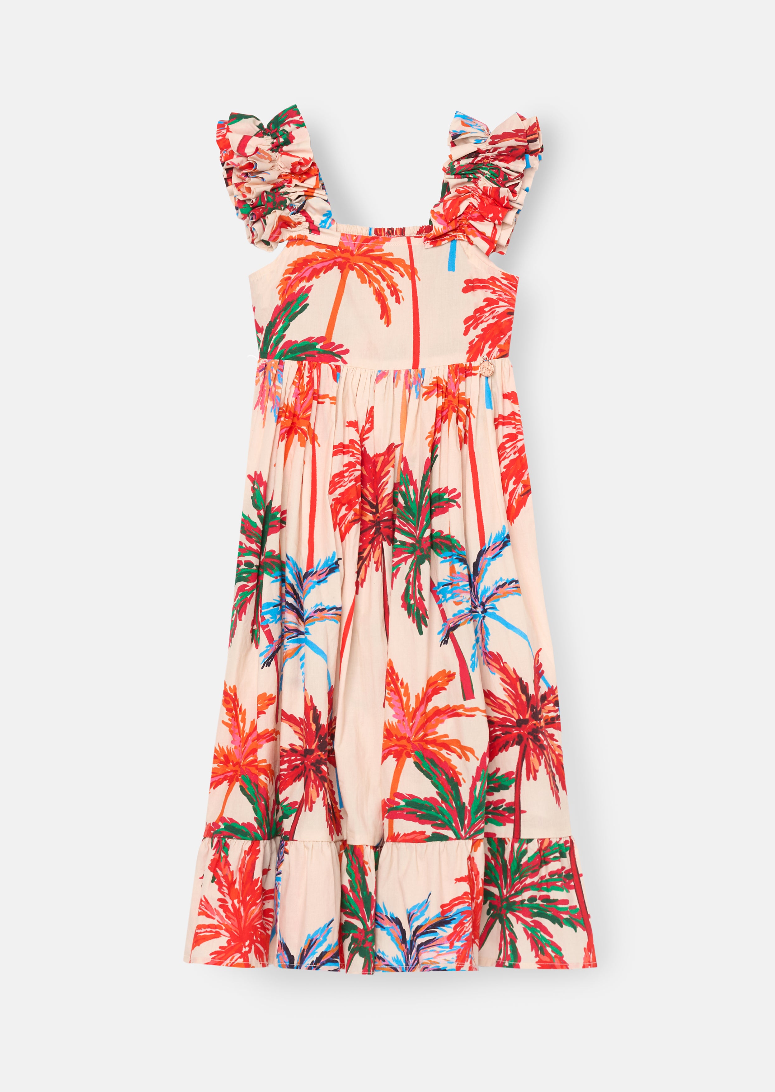 Abito con spalline arricciate e stampa di foglie di palma Rae
