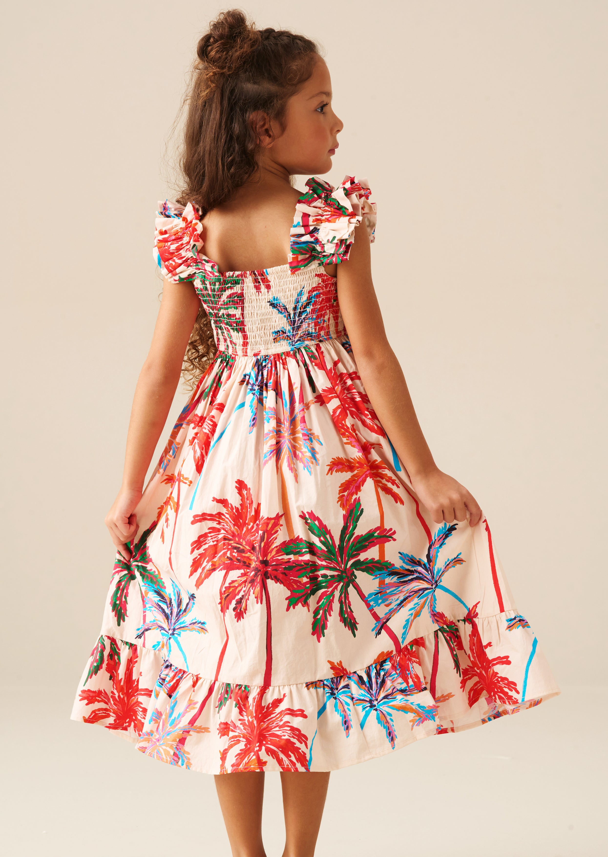 Rae Palm Print Ruffle Strap Dress