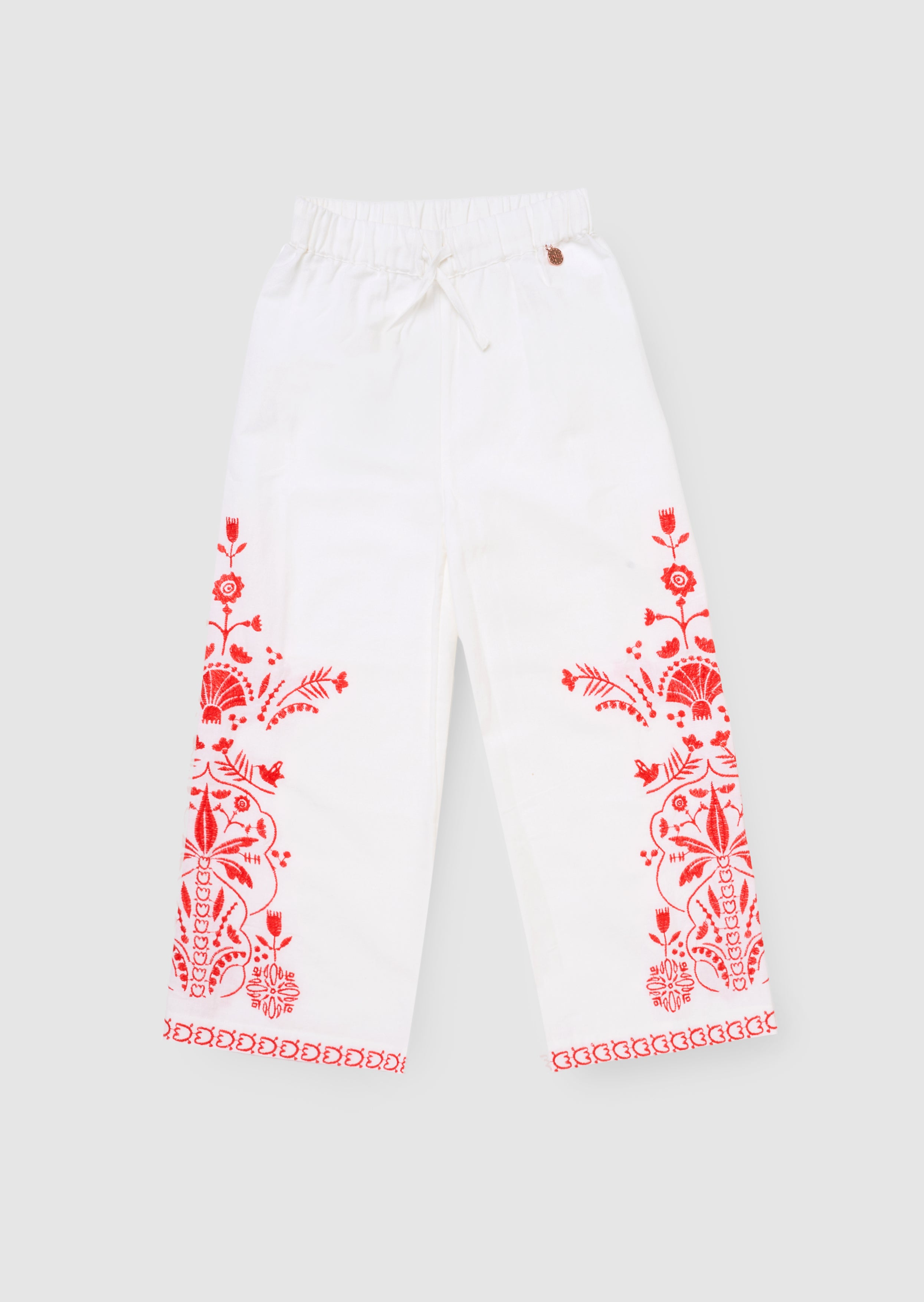 بنطلون بيبا المطرز بحزام عند الخصر