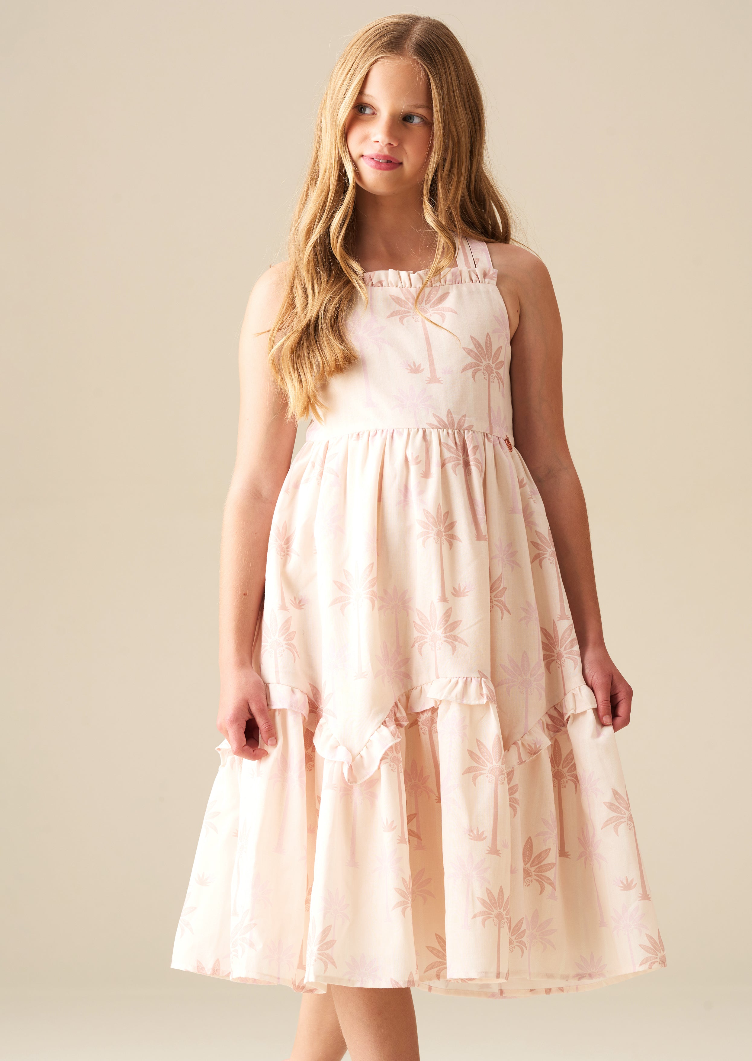 Sarah Natural Palm Print Dress