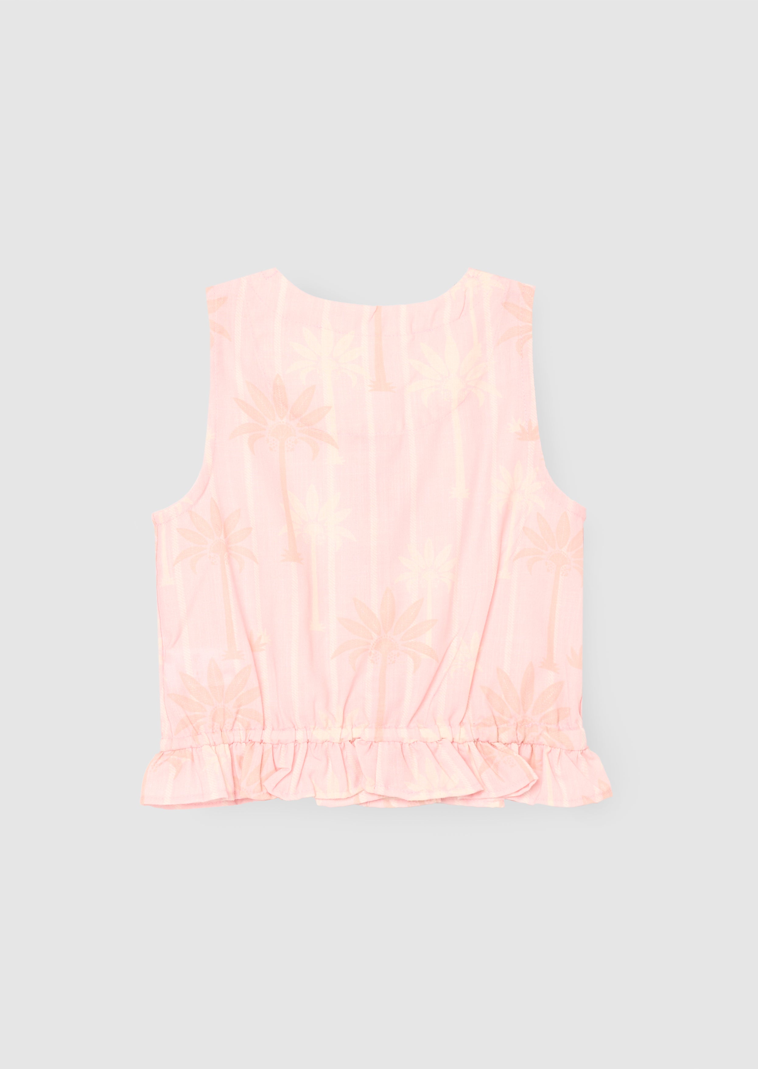 Sarah Pink Palm Print Tie Waist Waistcoat Top