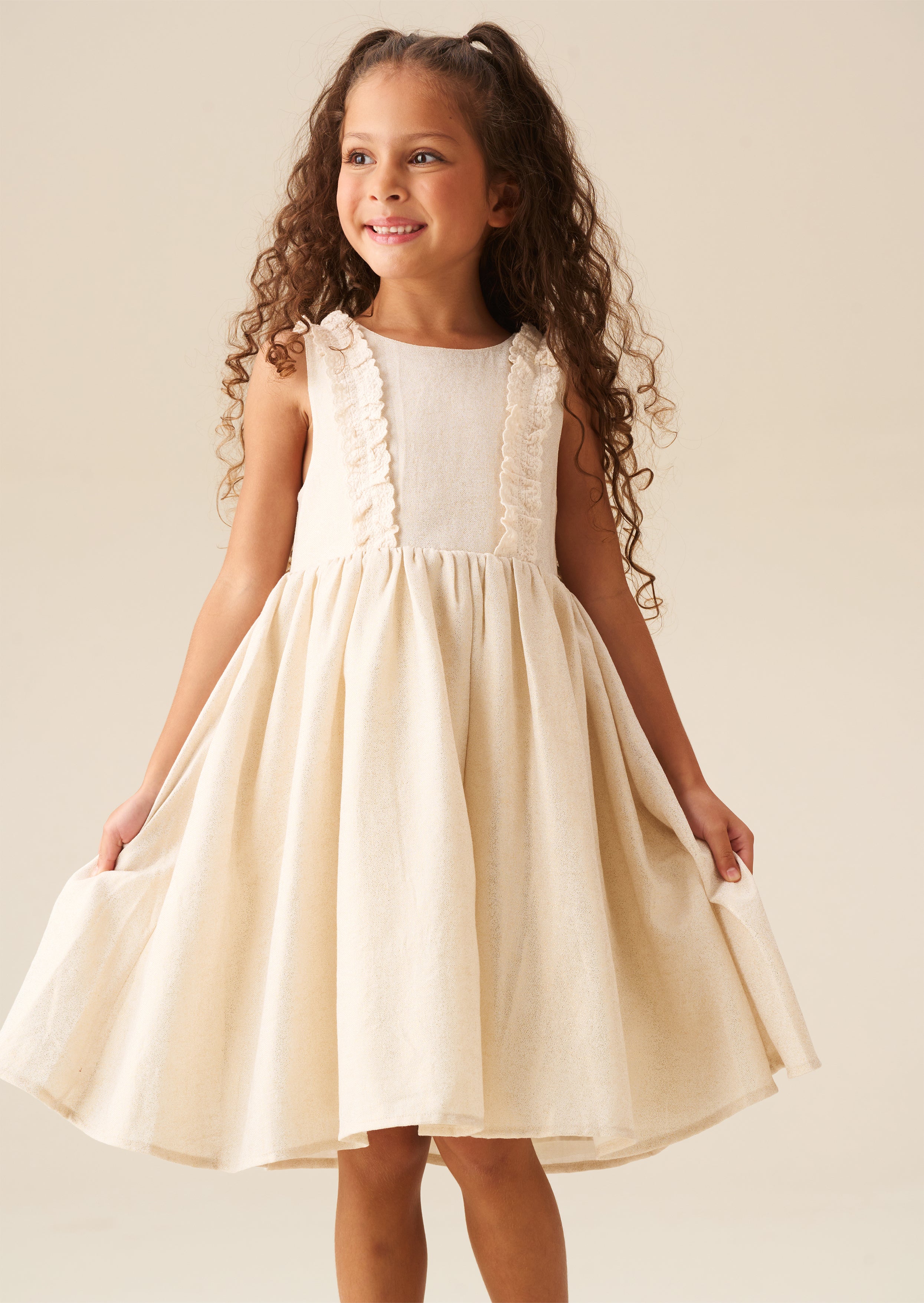 Ava Metallic Schimmer Leinen Kleid mit Spitzenbesatz