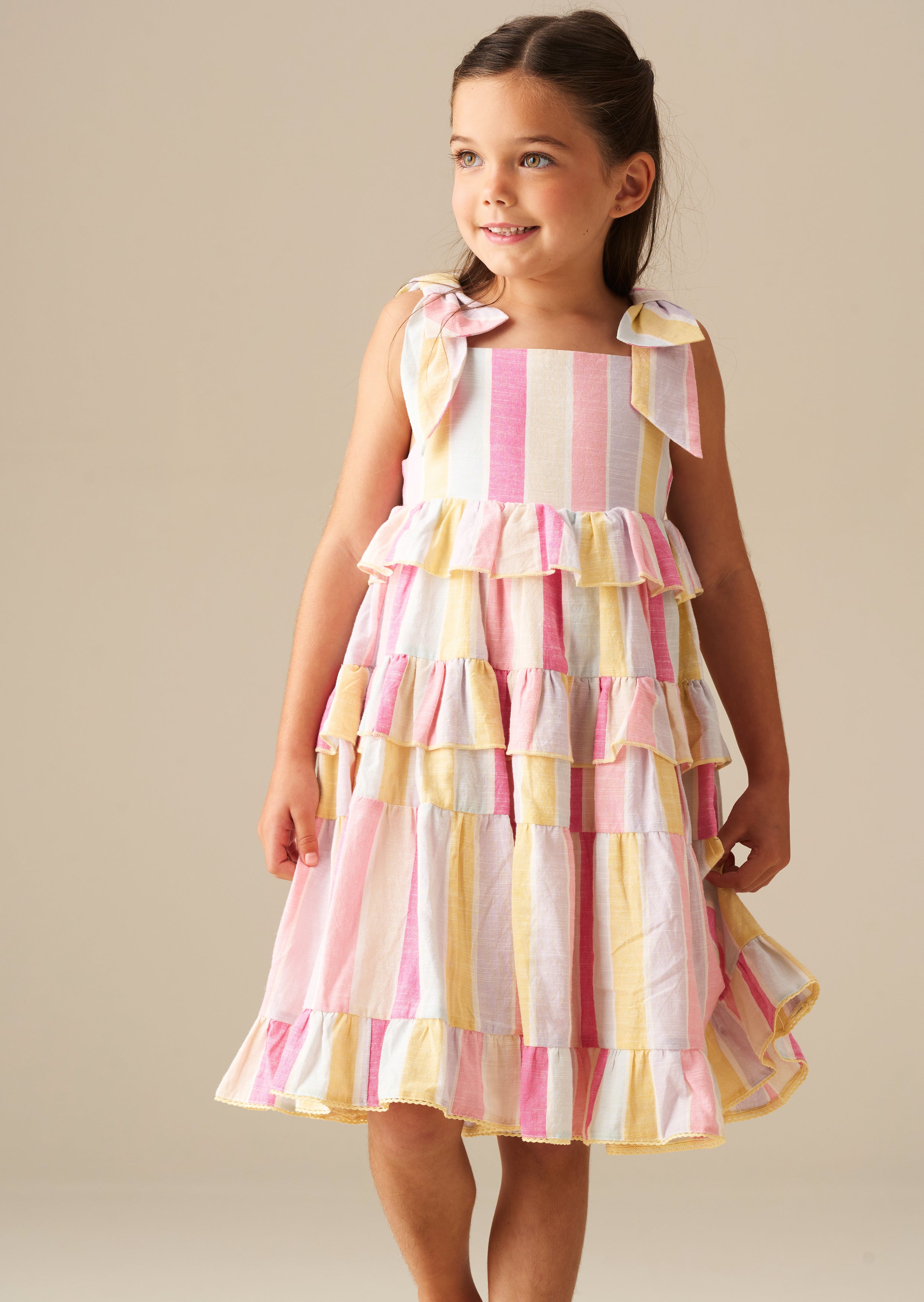 Vestido de capas a rayas pastel Nola