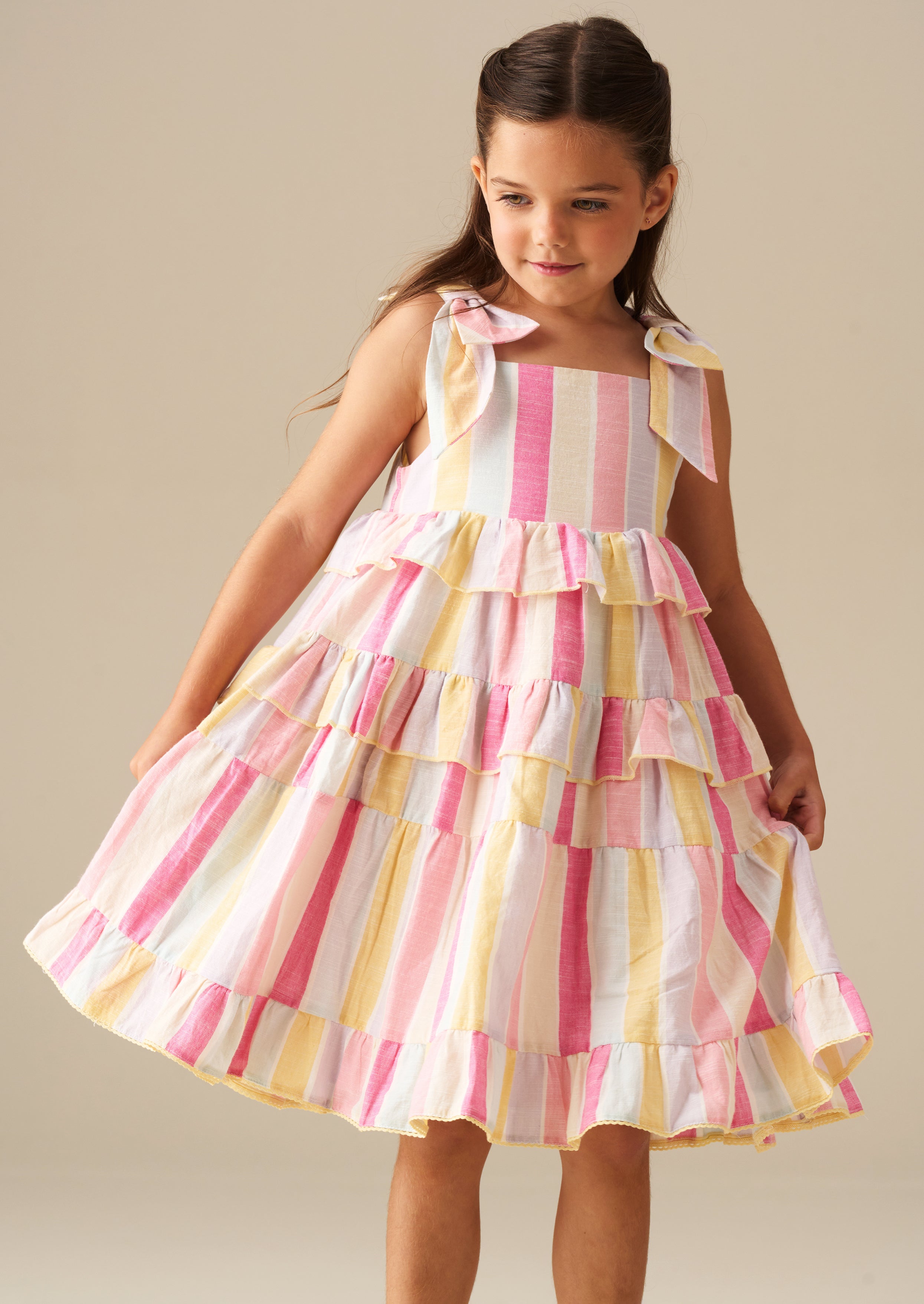 Vestido de capas a rayas pastel Nola