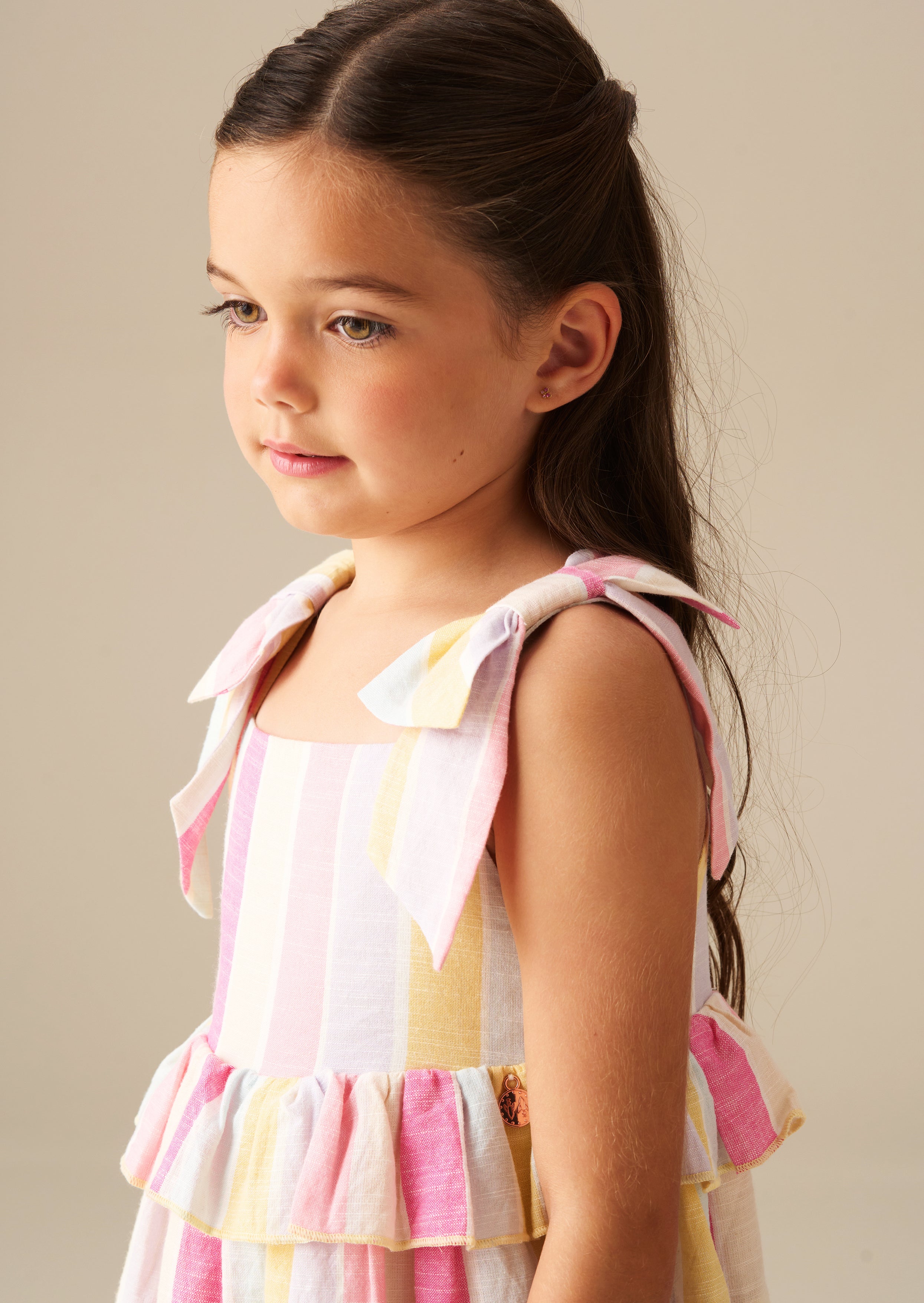 Vestido de capas a rayas pastel Nola