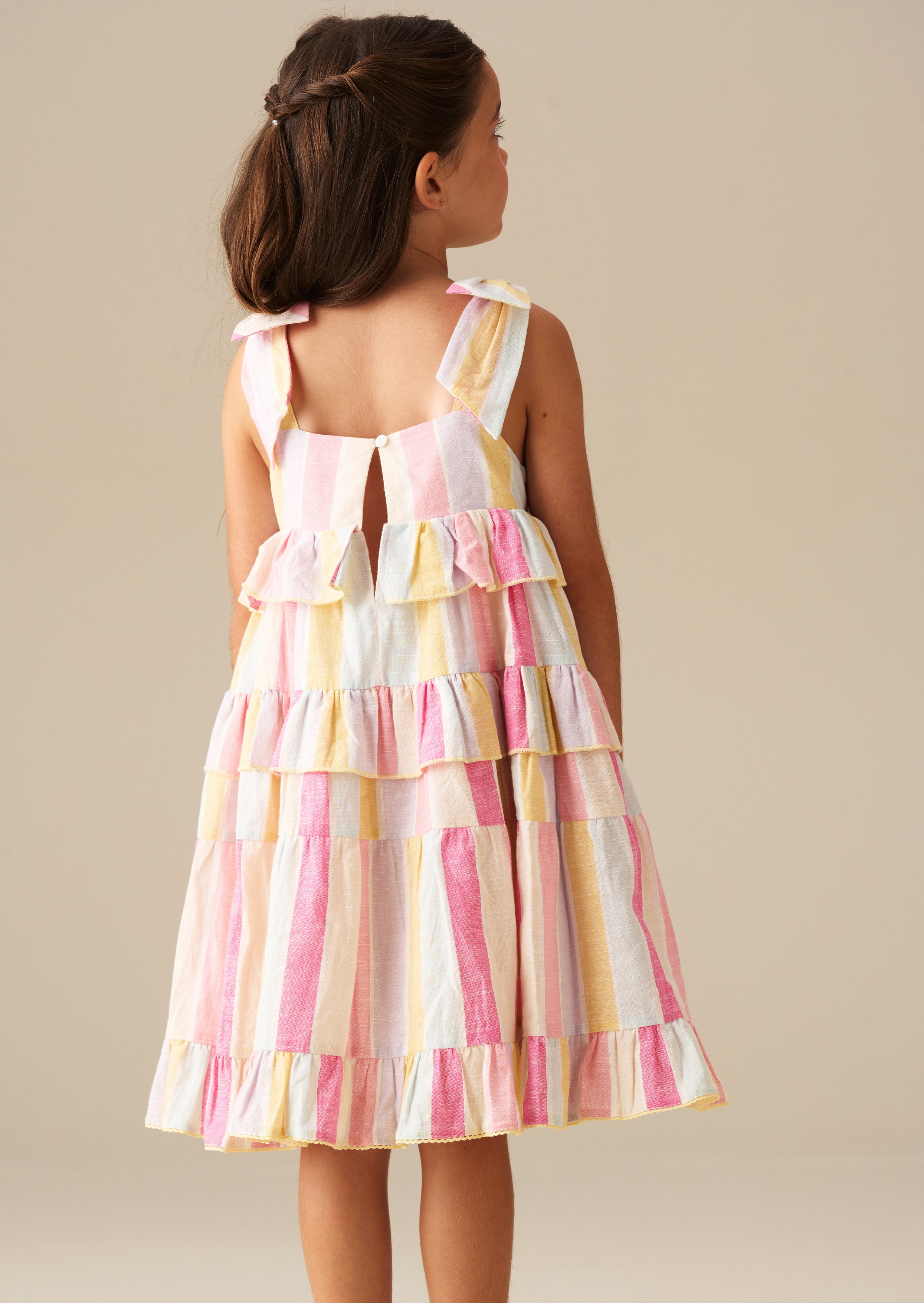 Vestido de capas a rayas pastel Nola