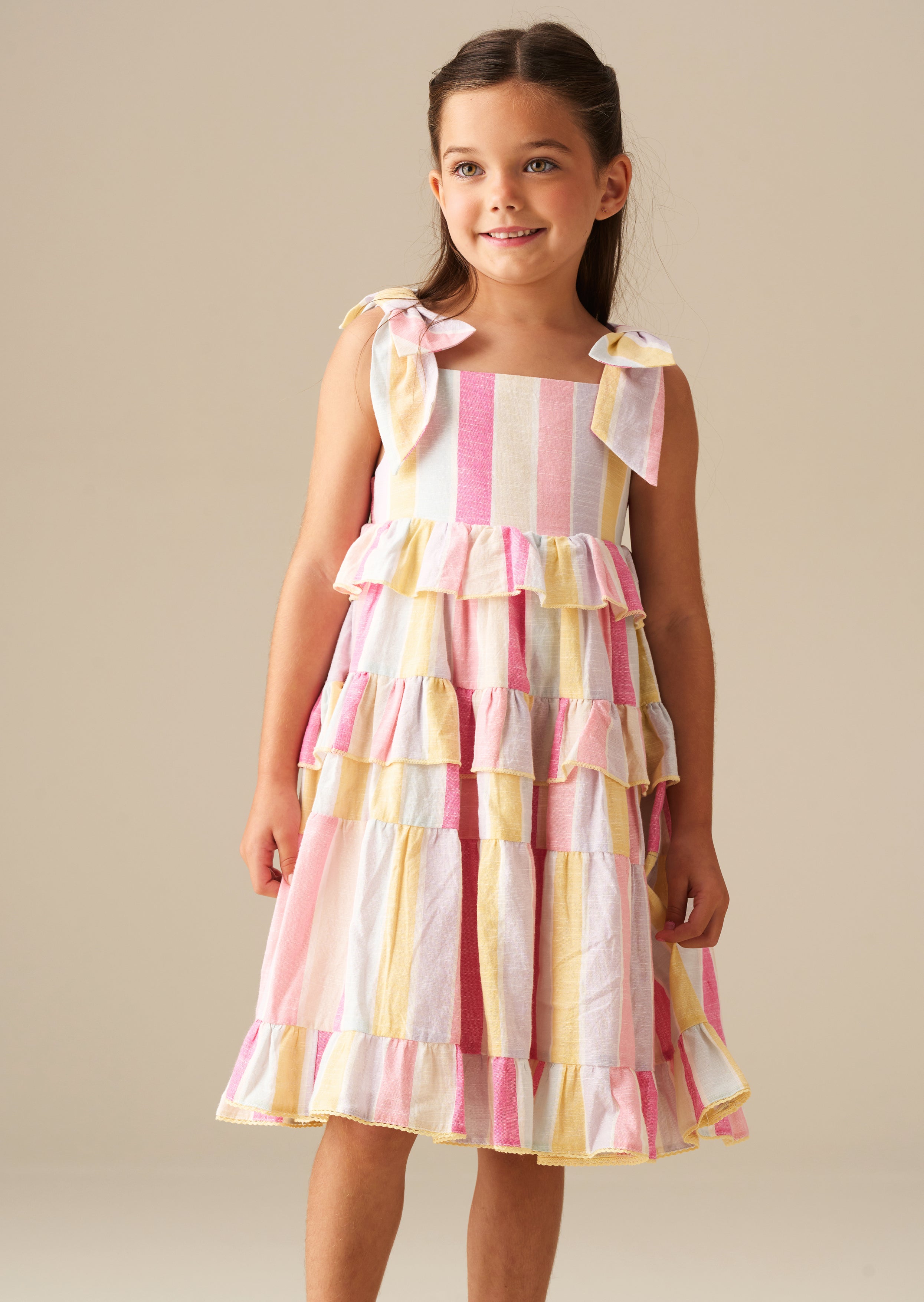 Vestido de capas a rayas pastel Nola