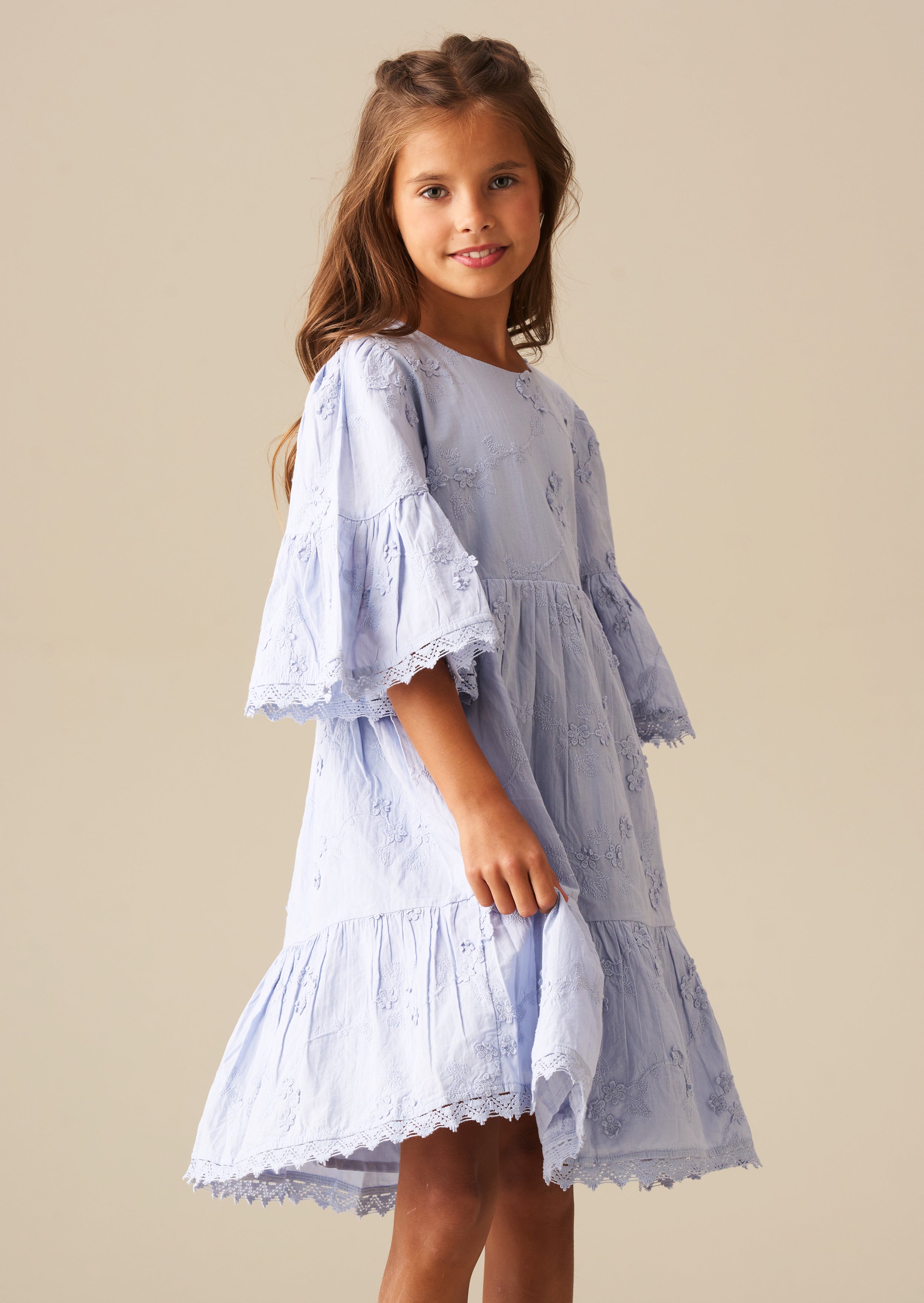 Vestido Natalia Blue con Flores 3D